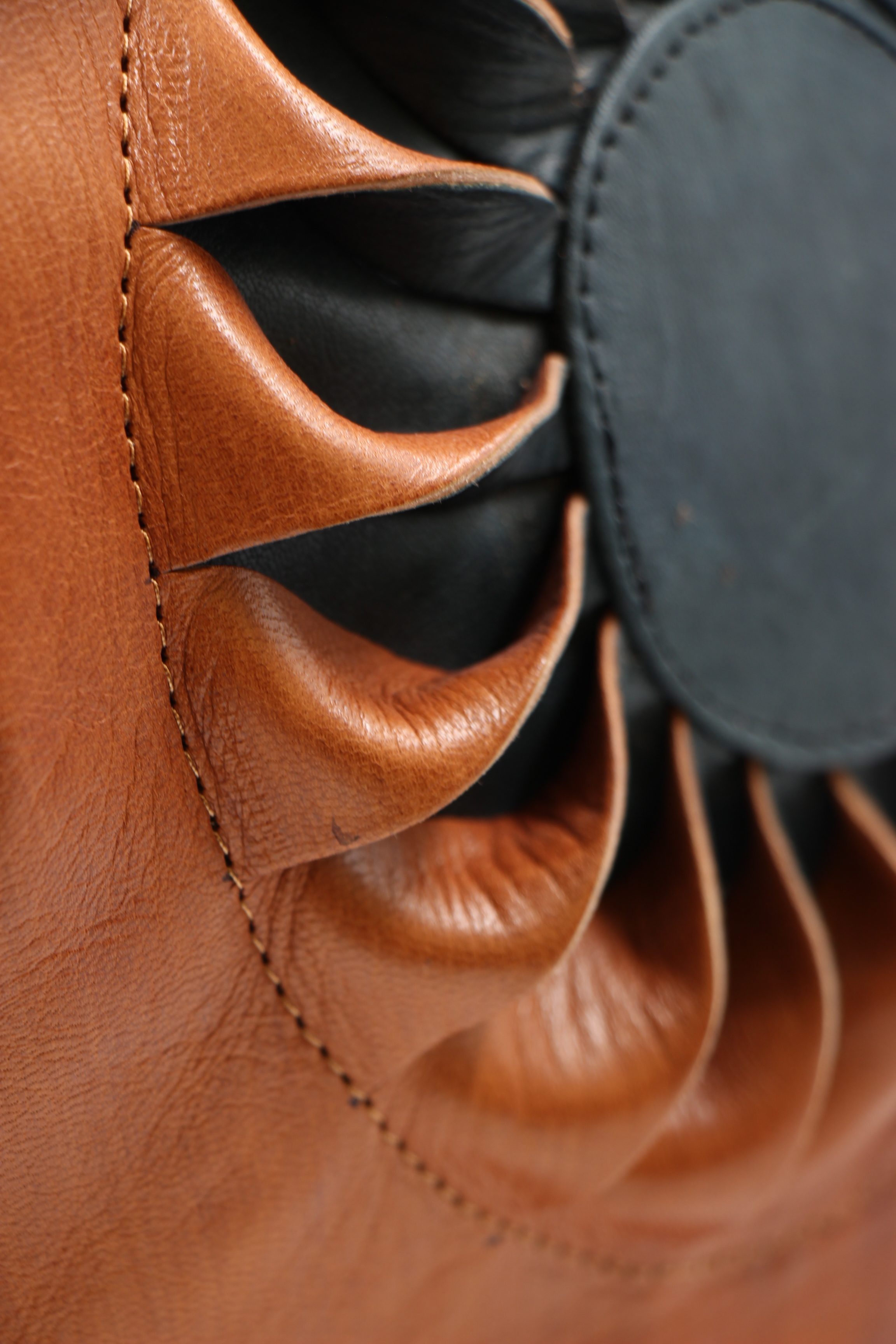 4Genuine Moroccan Leather Shoulder Bag - Light Brown with Charcoal Sun Flower 3