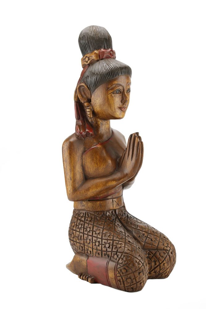 53cm Carved Wooden Sawasdee Lady Kneeling 3 53cm Carved Wooden Sawasdee Lady Kneeling