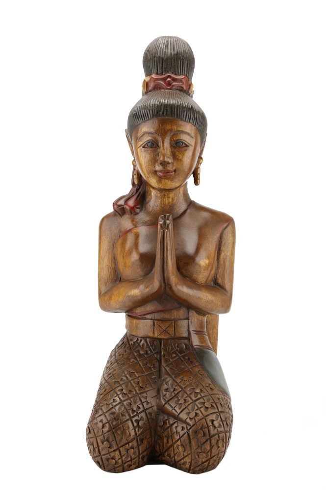 53cm Carved Wooden Sawasdee Lady Kneeling 4 53cm Carved Wooden Sawasdee Lady Kneeling
