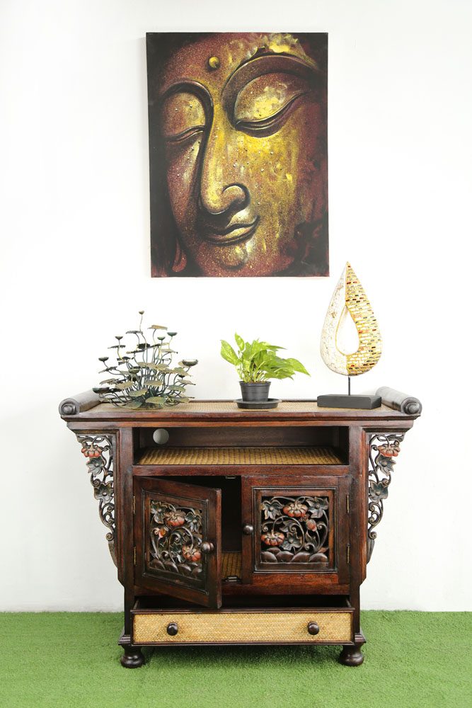 104 x 79 cm Rattan Hallway Unit With Carving Coloured 2 104 x 79 cm Rattan Hallway Unit With Carving Coloured