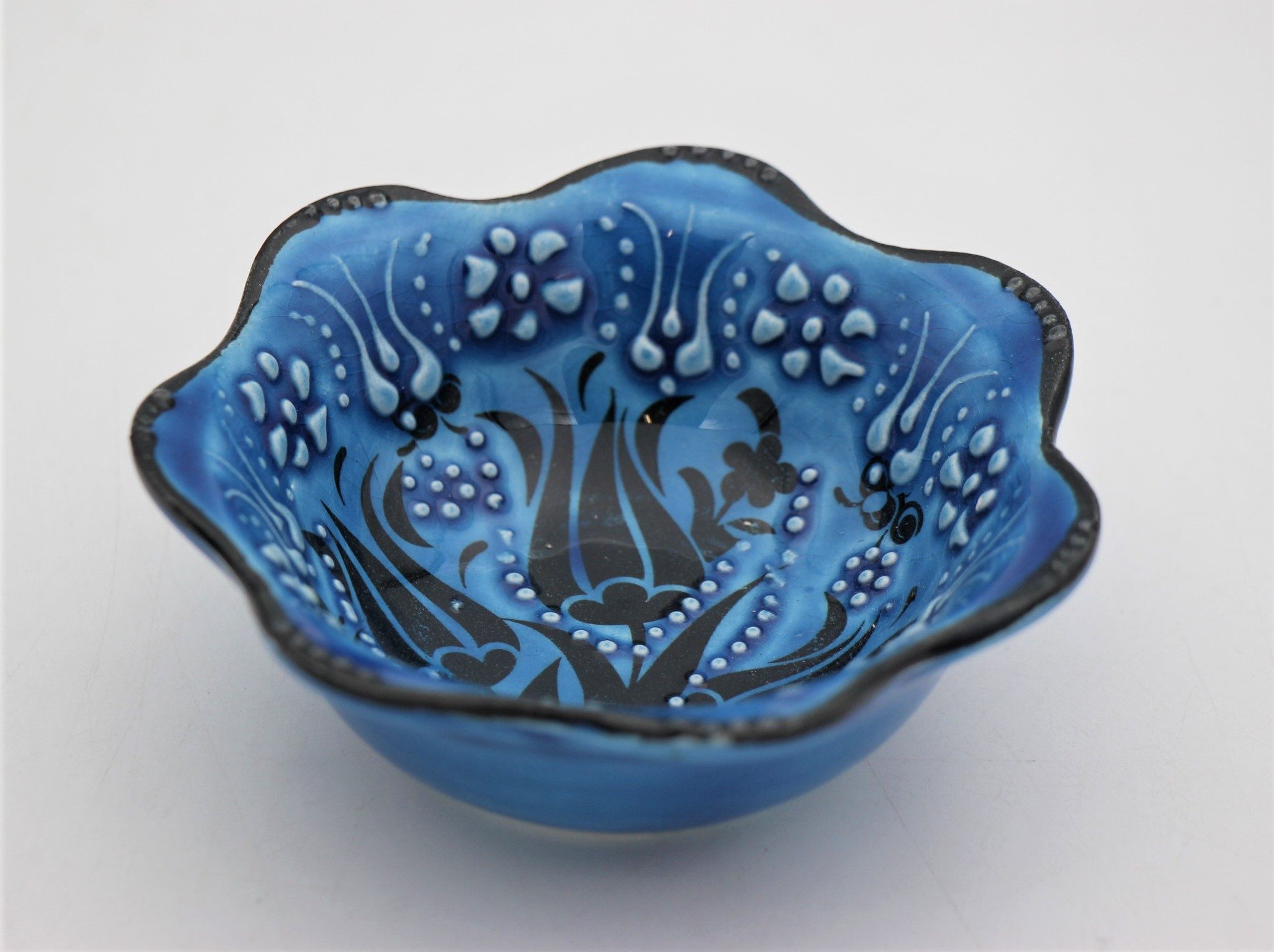 8 Cm Turkish Hand Painted Ceramic Bowl Daisy Design Turquoise 1