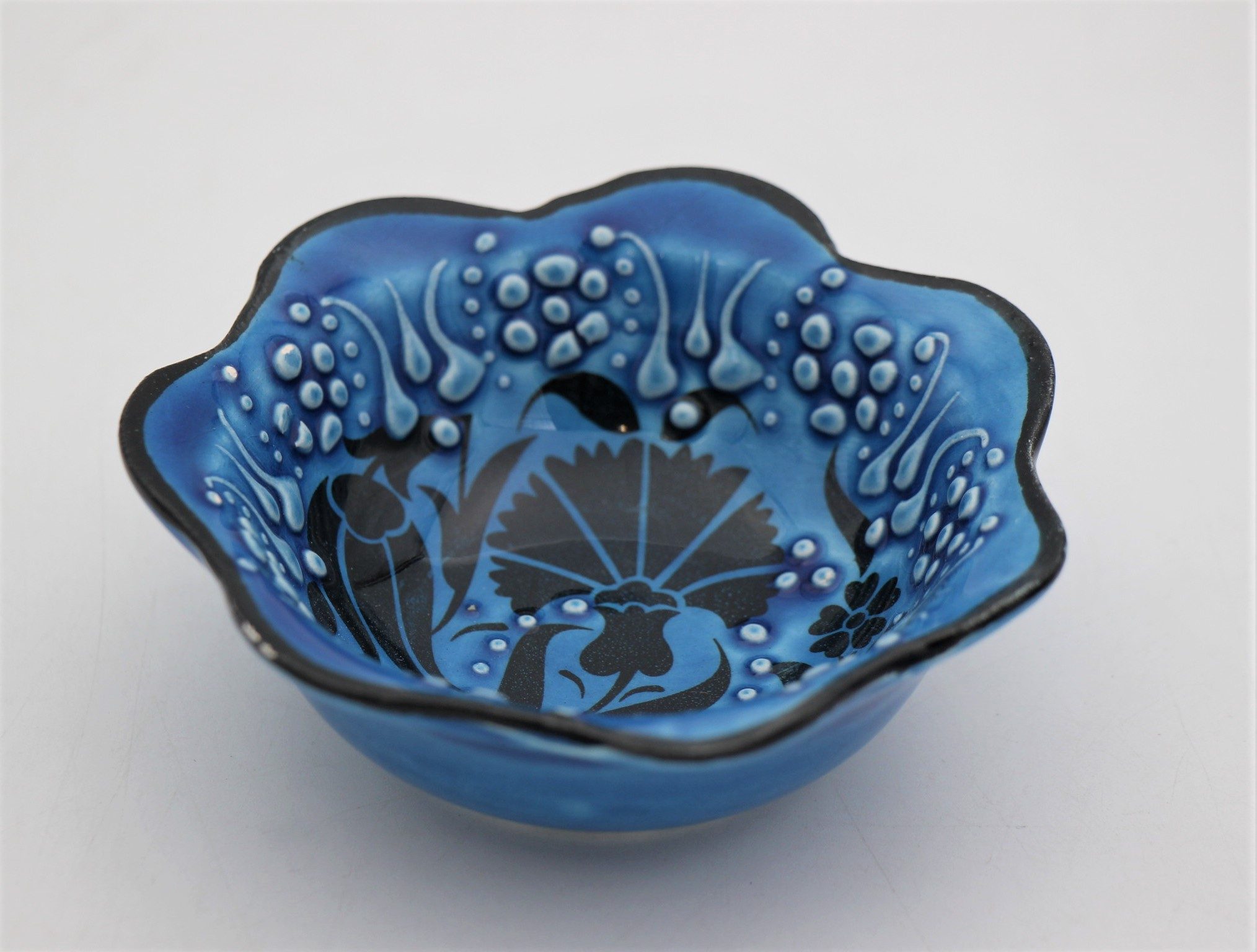 8 Cm Turkish Hand Painted Ceramic Bowl Daisy Design Turquoise 2