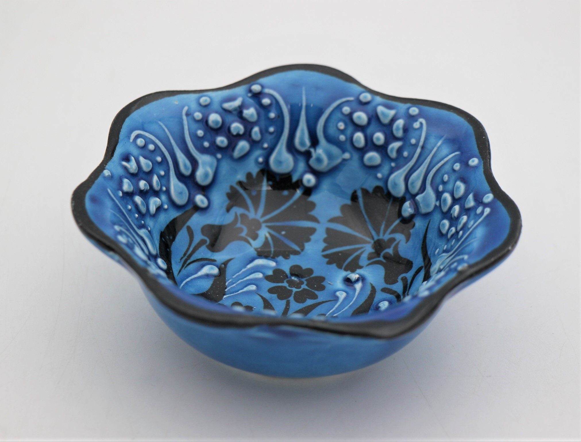 8 Cm Turkish Hand Painted Ceramic Bowl Daisy Design Turquoise 3