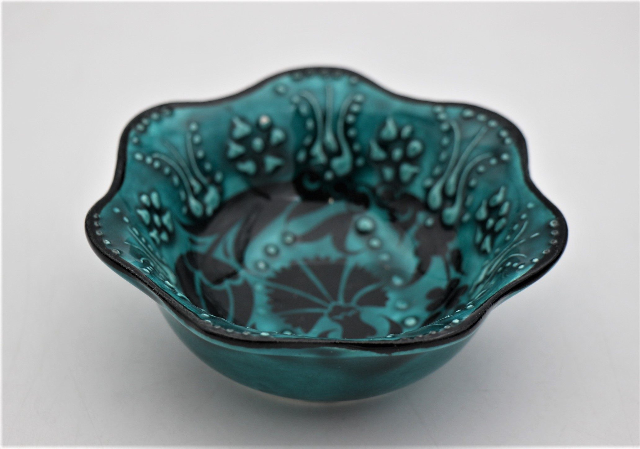 8 Cm Turkish Hand Painted Ceramic Bowl Daisy Design Turquoise 4