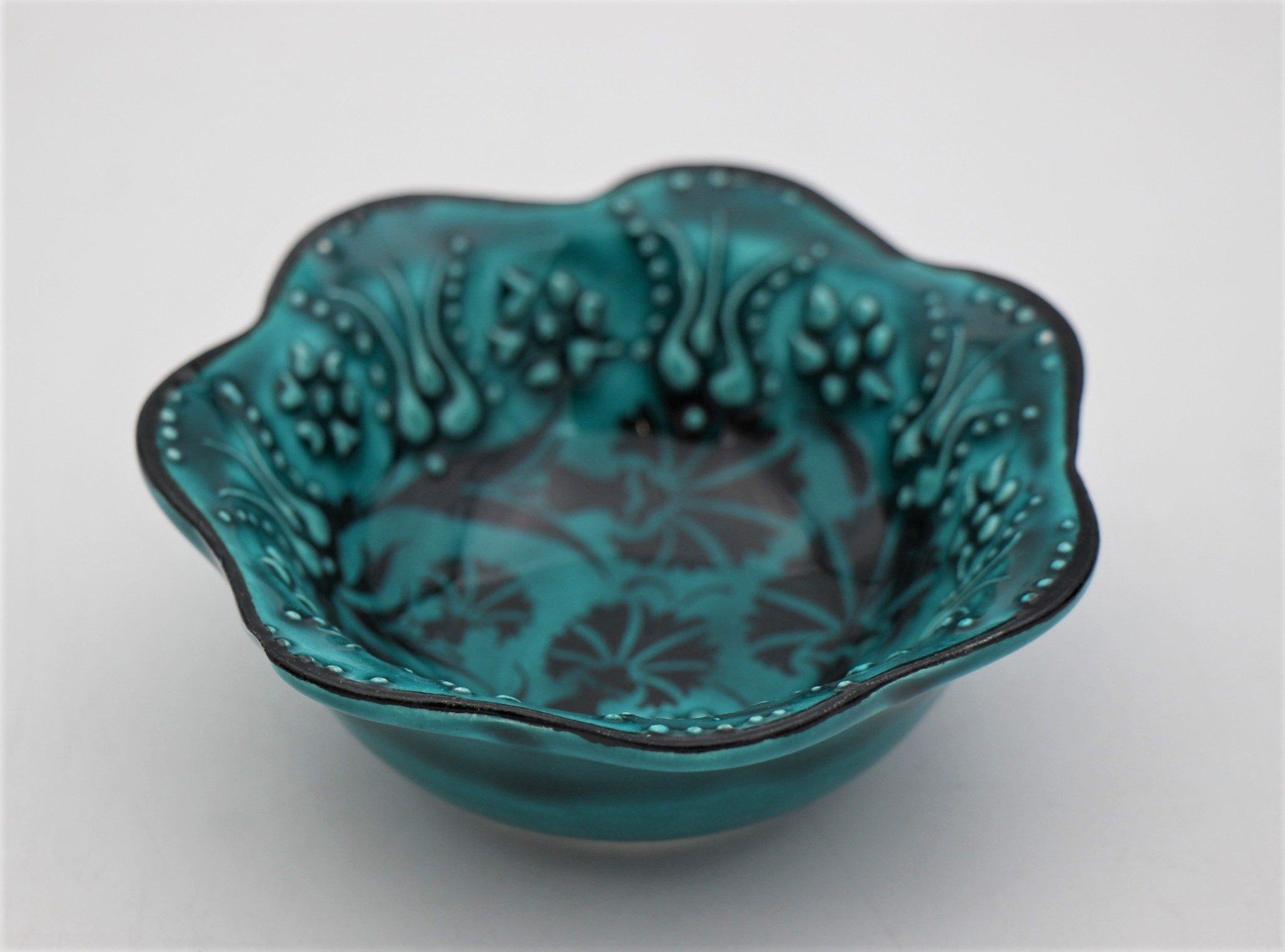 8 Cm Turkish Hand Painted Ceramic Bowl Daisy Design Turquoise 5