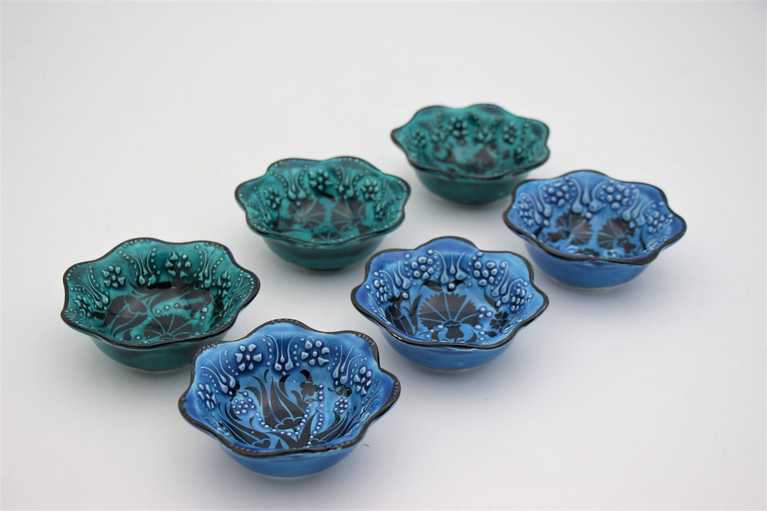 8 Cm Turkish Hand Painted Ceramic Bowl Daisy Design Turquoise all