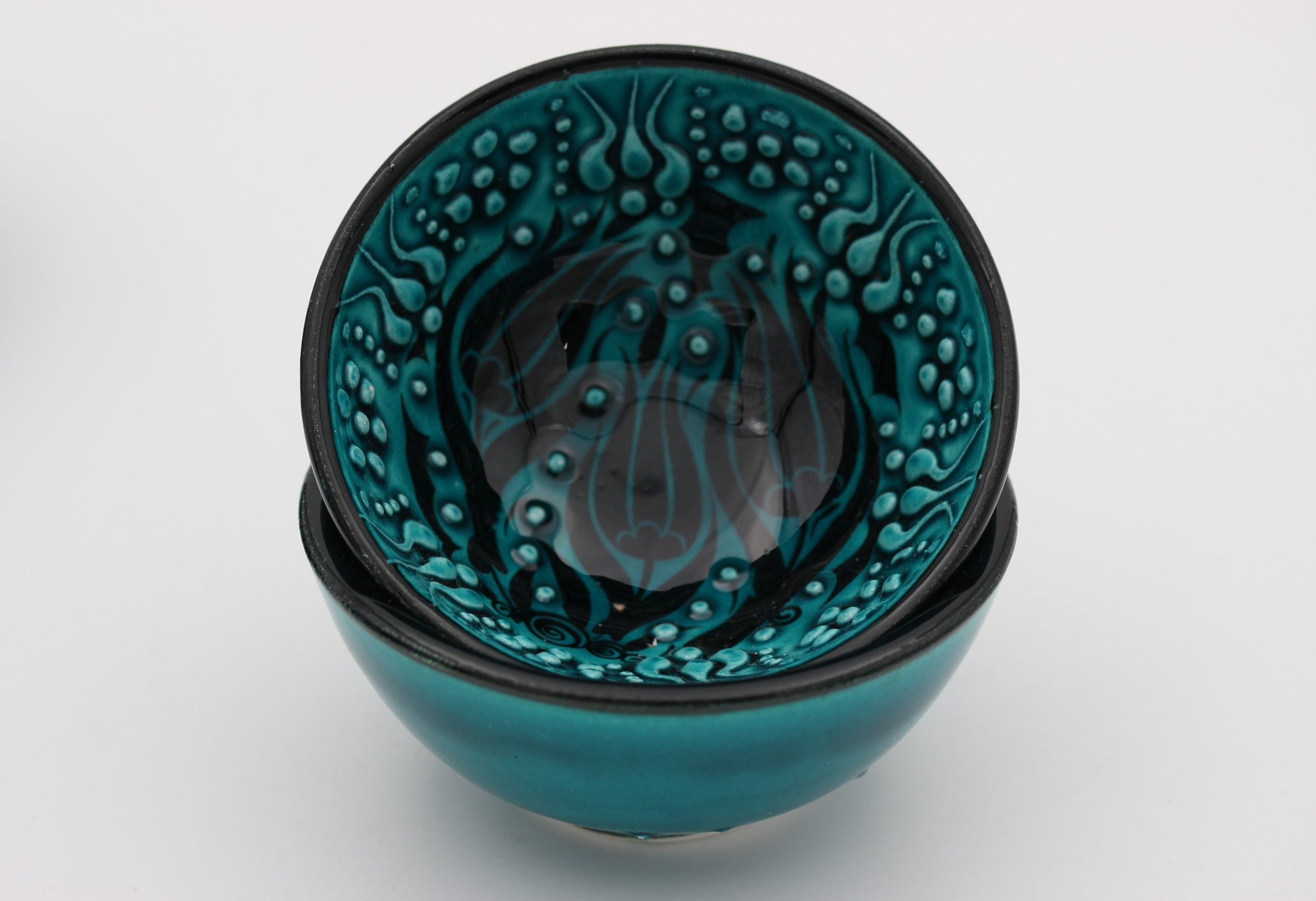 8 Cm Turkish Hand Painted Ceramic Bowls In Turquoise ALL 3