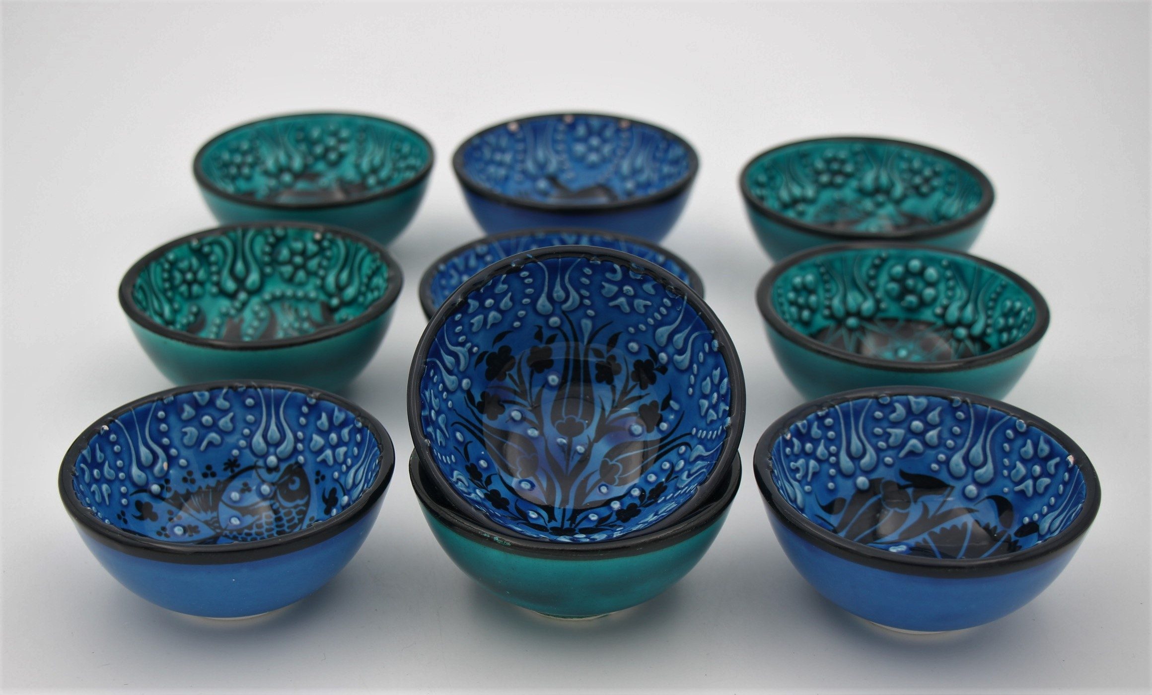 8 Cm Turkish Hand Painted Ceramic Bowls In Turquoise ALL 5