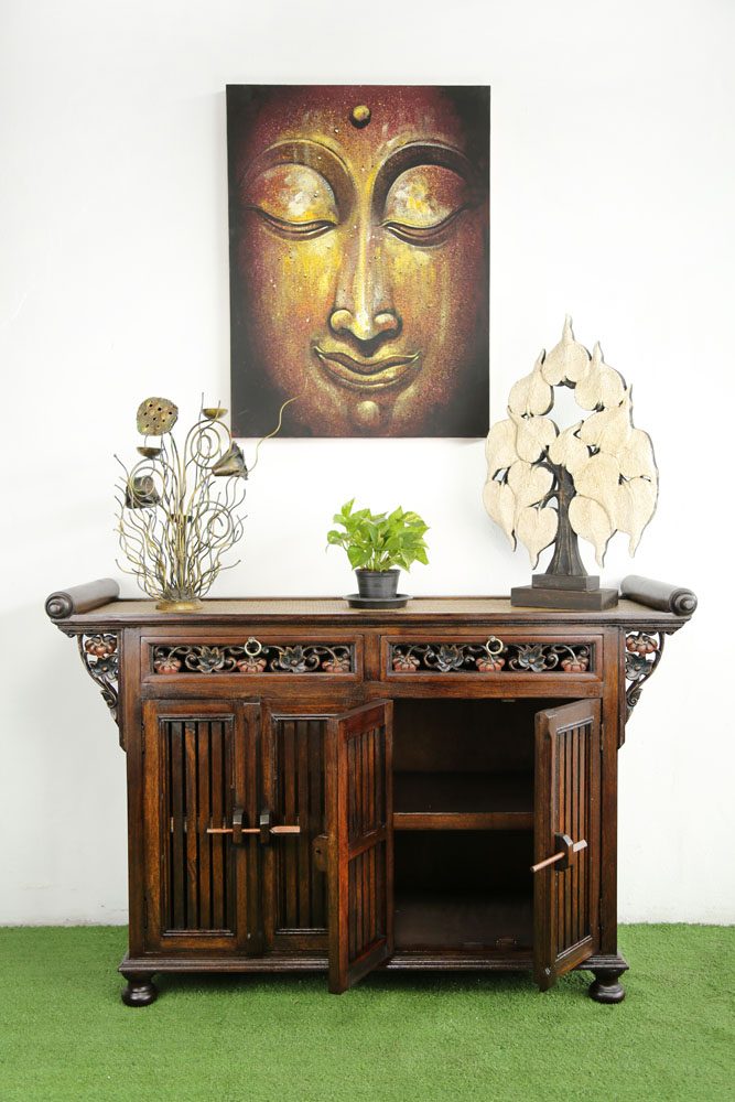 130 x 84 cm Rattan Hallway Unit With Carving Coloured 2 130 x 84 cm Rattan Hallway Unit With Carving Coloured