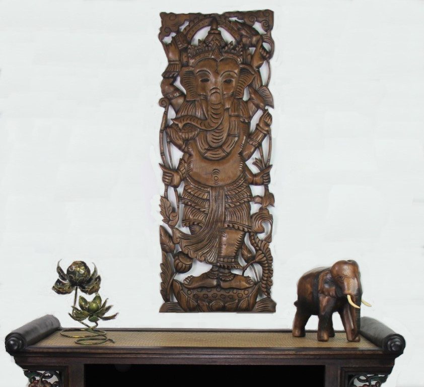 90 x 35 Teak Wooden Carving Ganesh 1 Natural Colour 1