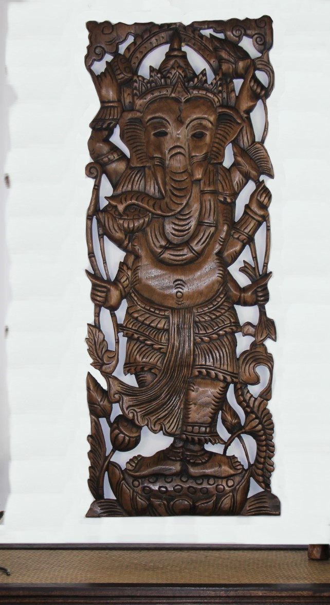 90 x 35 Teak Wooden Carving Ganesh 1 Natural Colour 2