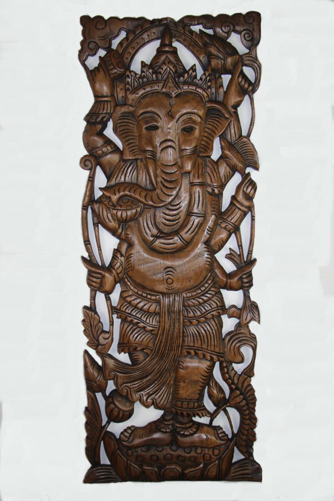 90 x 35 Teak Wooden Carving Ganesh 1 Natural Colour 3