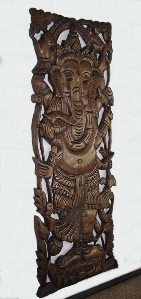90 x 35 Teak Wooden Carving Ganesh 1 Natural Colour 4