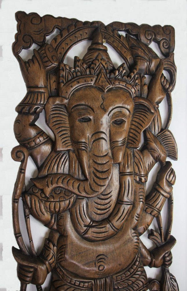 90 x 35 Teak Wooden Carving Ganesh 1 Natural Colour 5