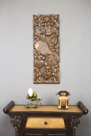 90 x 35 Fish Teak Wooden Carving Natural