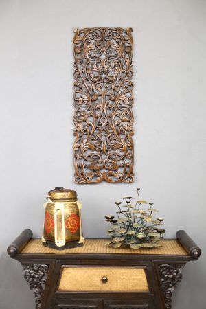 90 x 35 Leaf Teak Wooden Carving Natural
