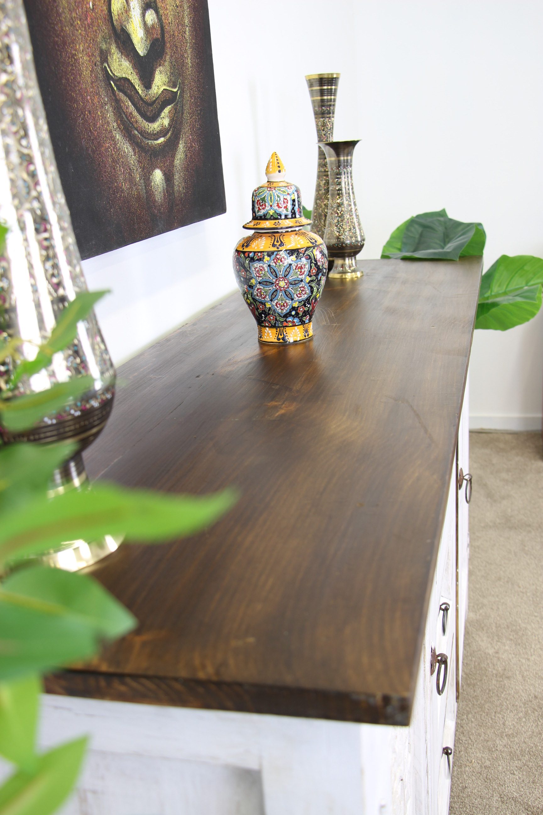 Adhira Large Sideboard Unit With Hand Carving White Wash 7