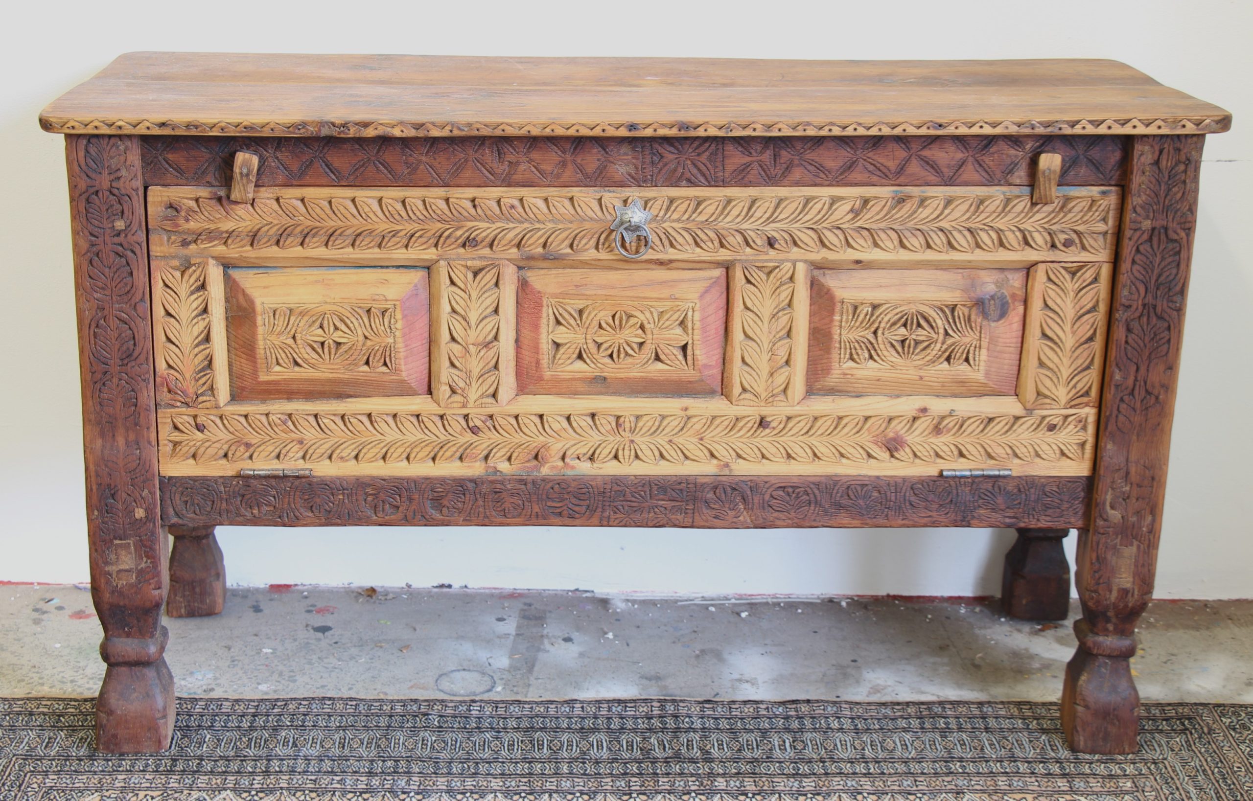 Antique Cedar Chest With Hand Carving -1