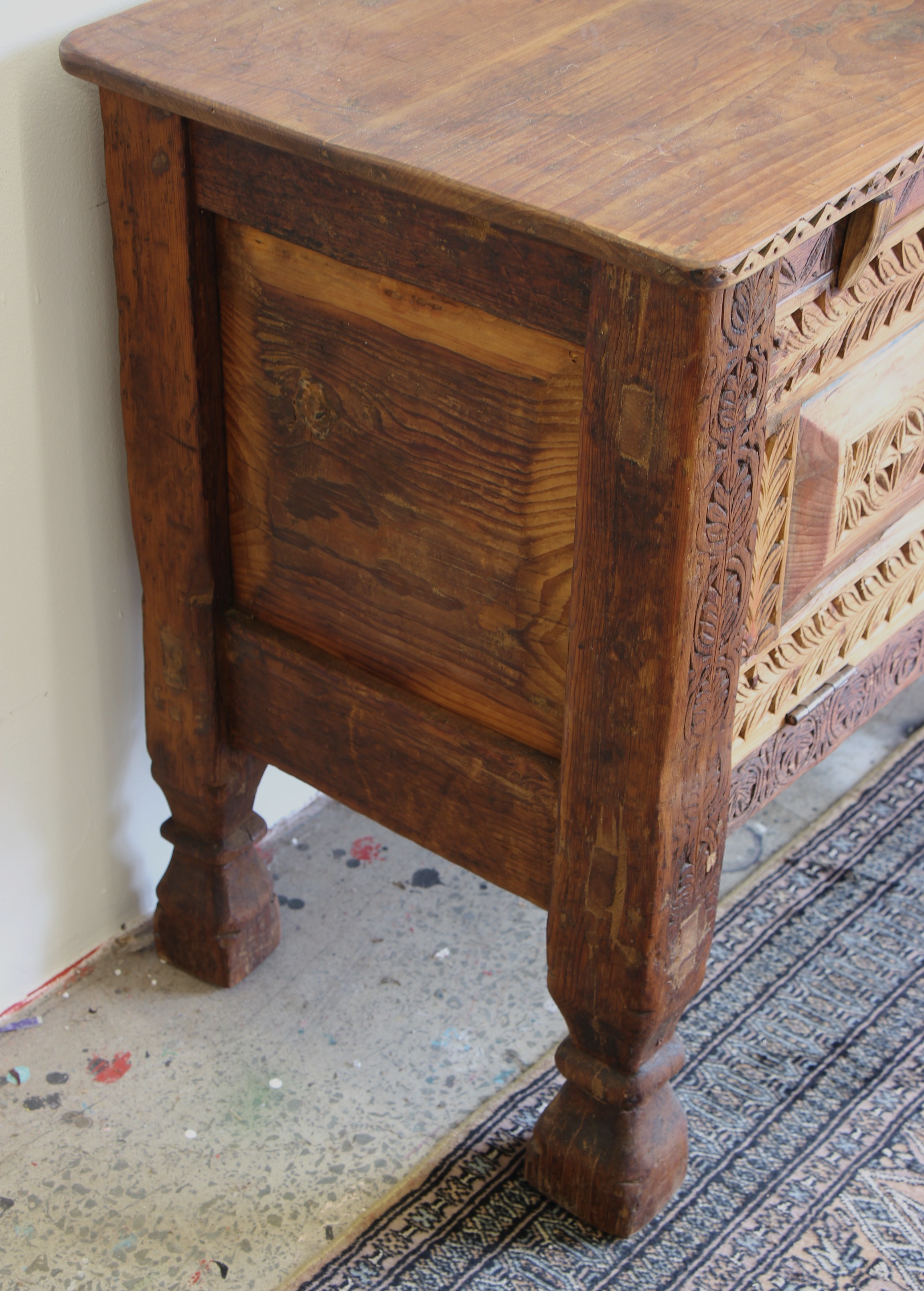 Antique Cedar Chest With Hand Carving -11