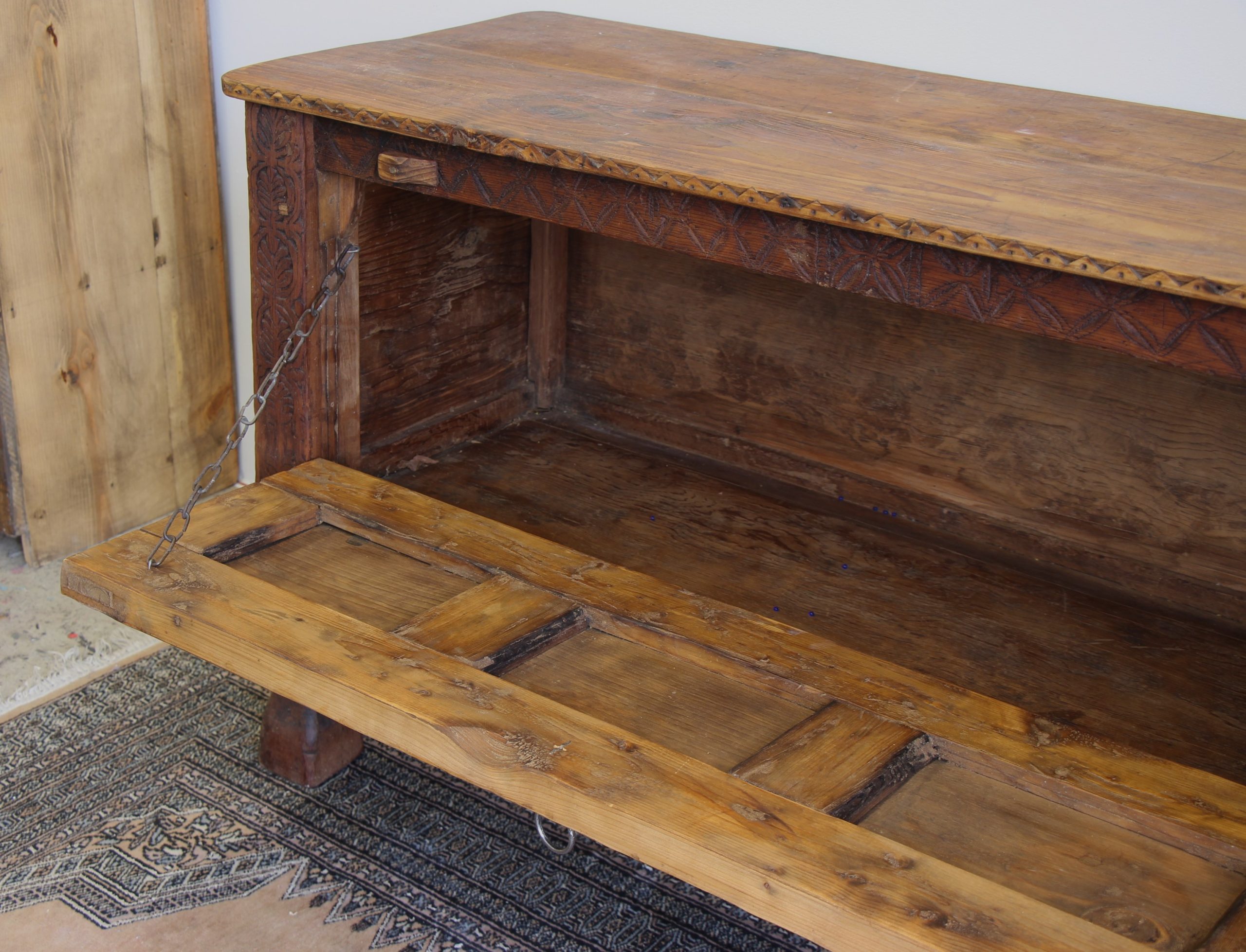 Antique Cedar Chest With Hand Carving -8