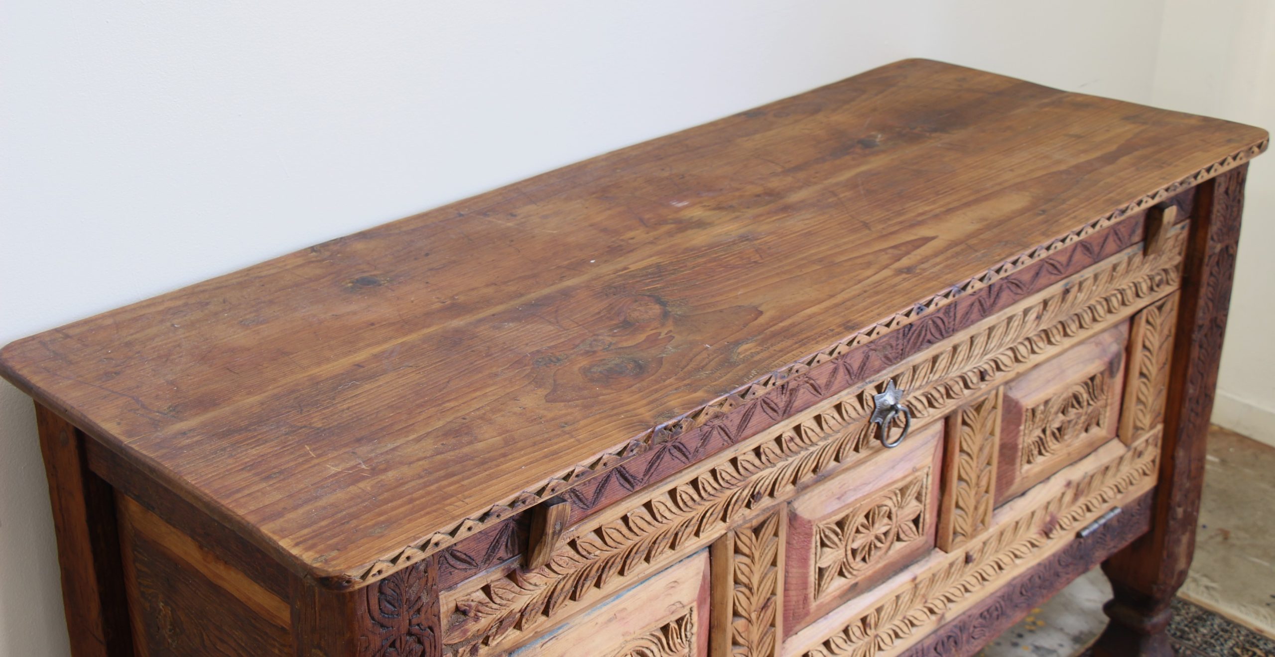 Antique Cedar Chest With Hand Carving -9