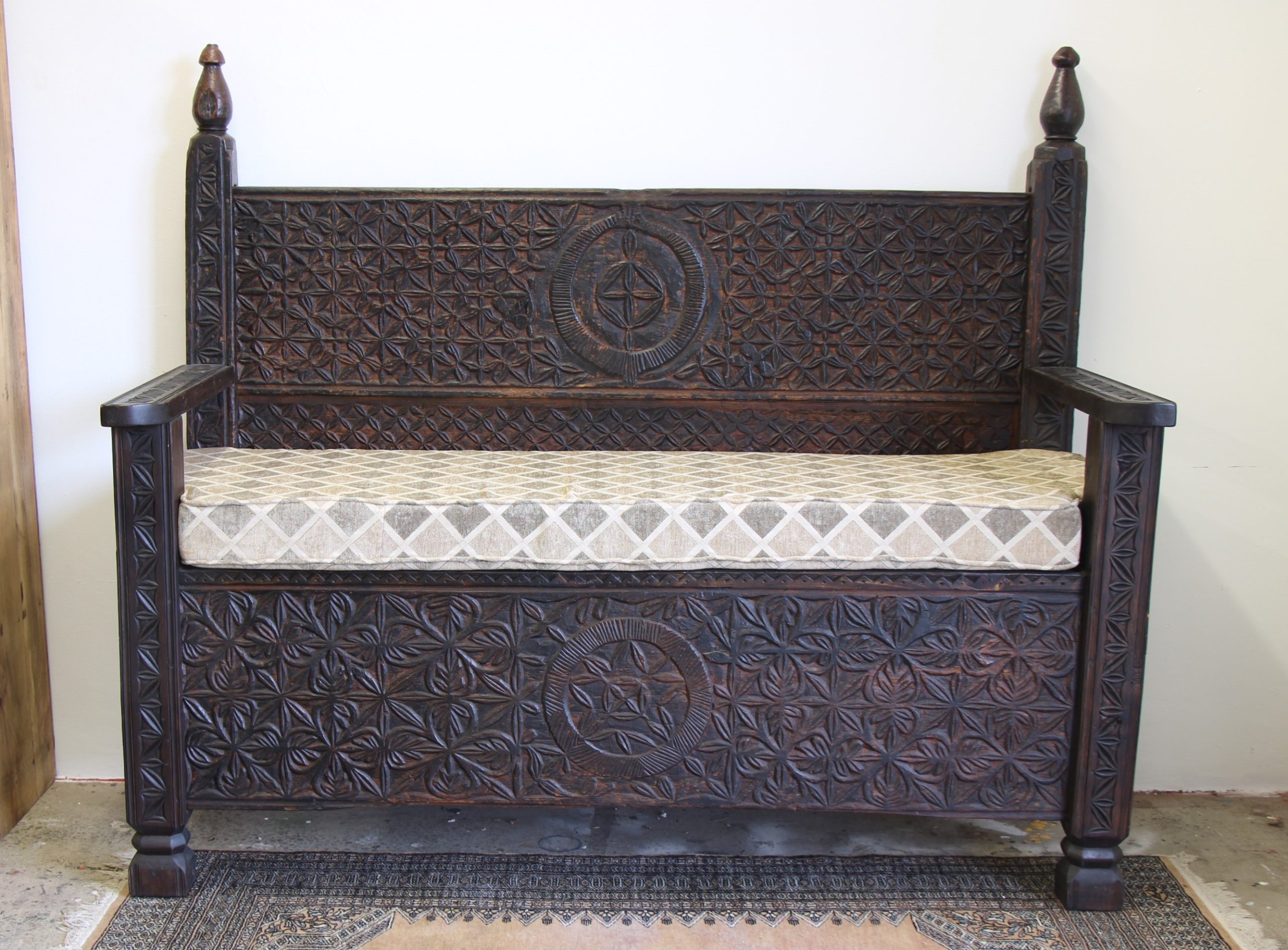 Antique Cedar Hand Carved Swat Valley Bench seat-1