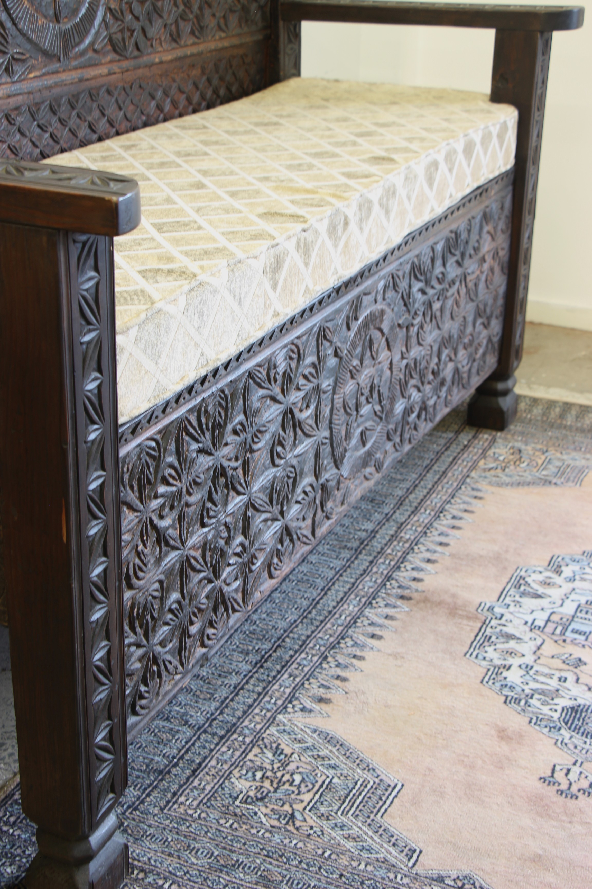 Antique Cedar Hand Carved Swat Valley Bench seat-10