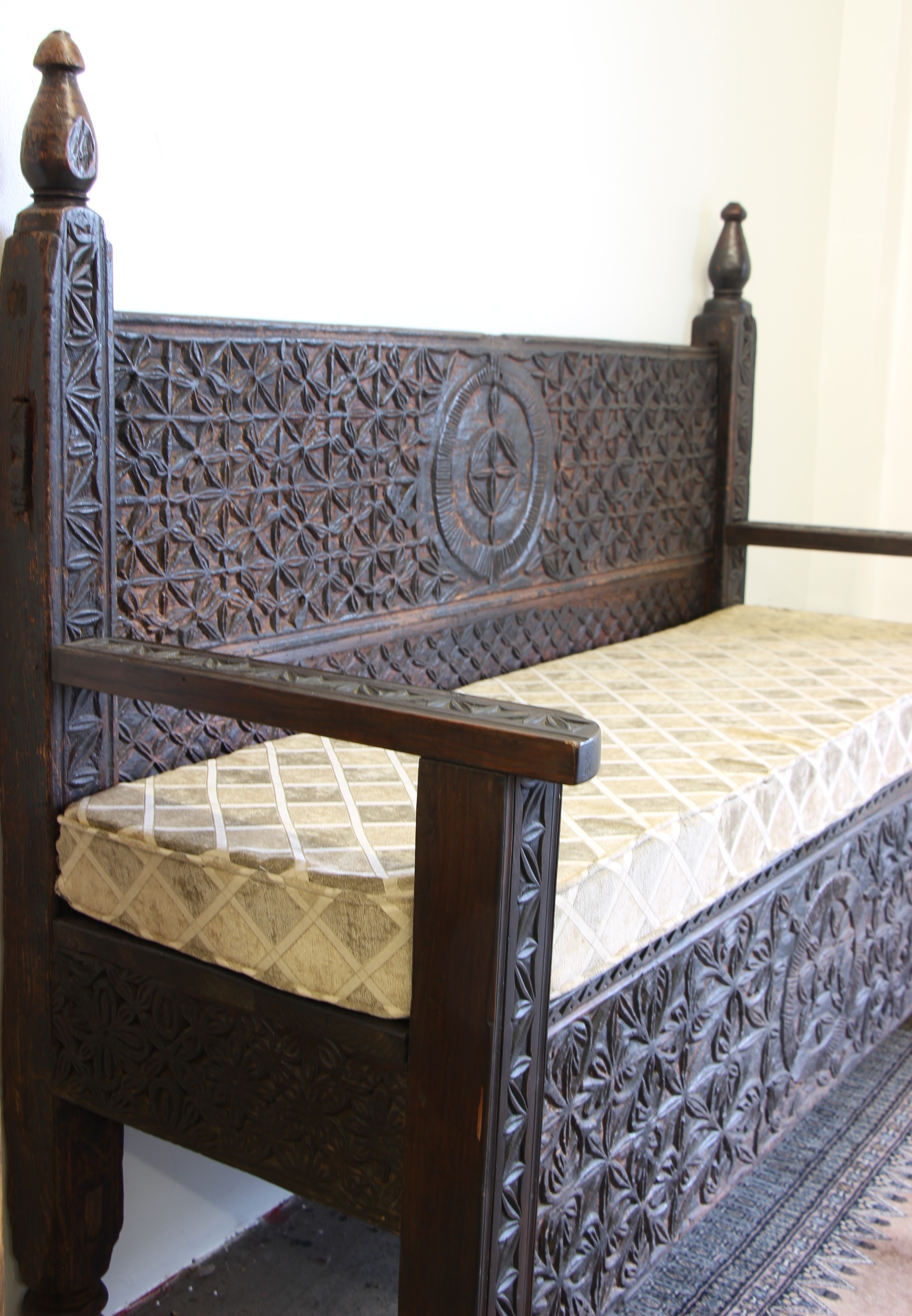 Antique Cedar Hand Carved Swat Valley Bench seat-11