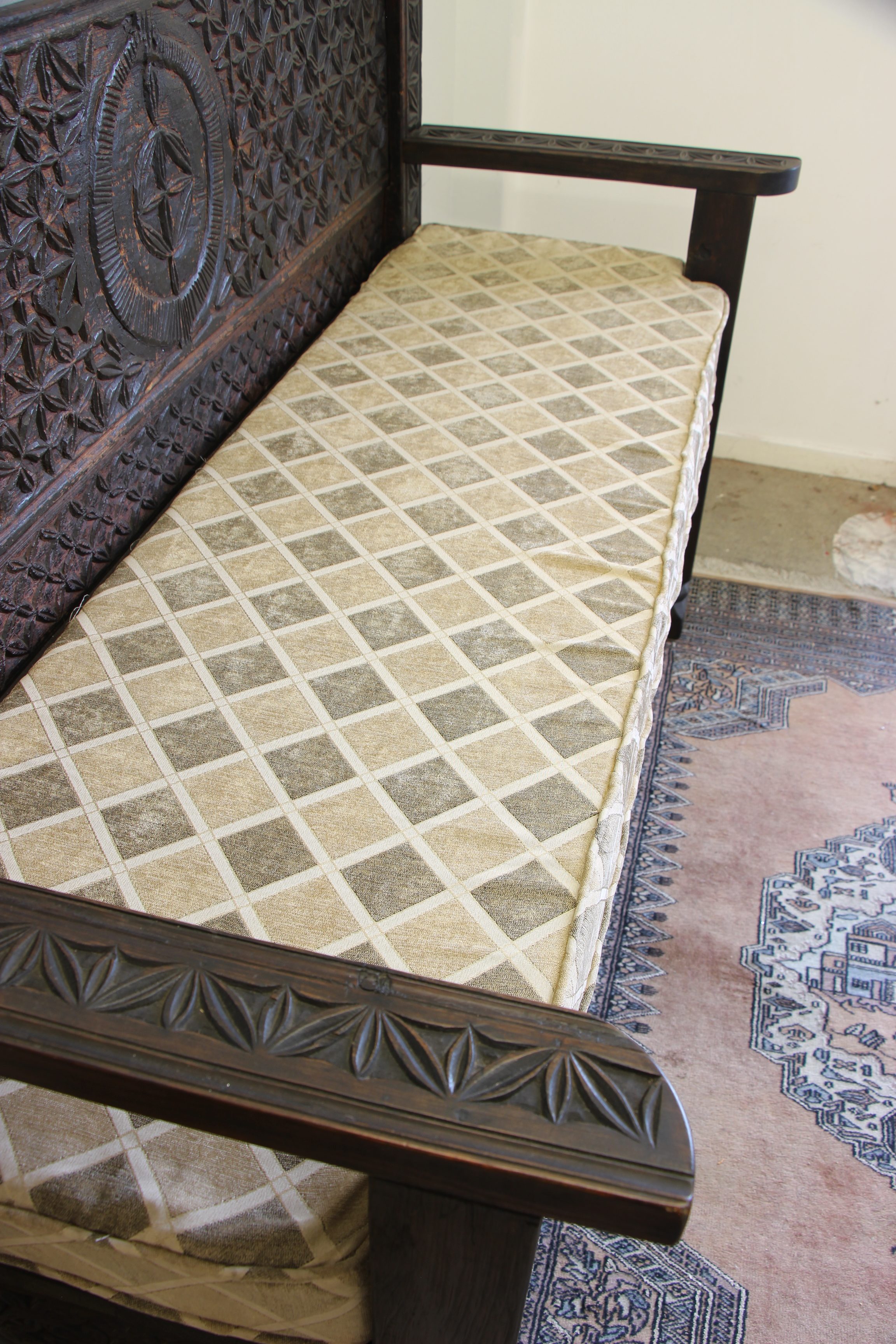 Antique Cedar Hand Carved Swat Valley Bench seat-12