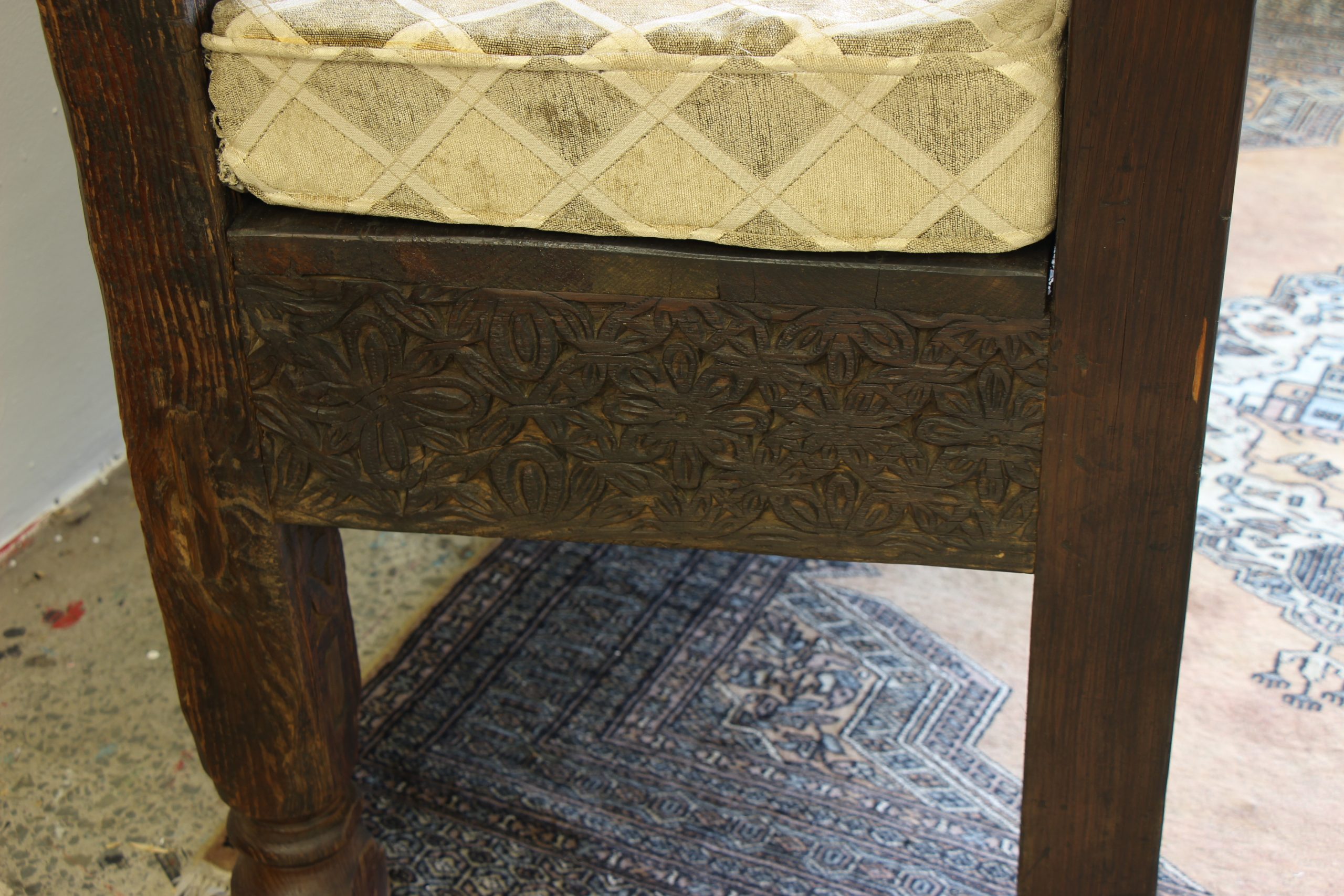 Antique Cedar Hand Carved Swat Valley Bench seat-13