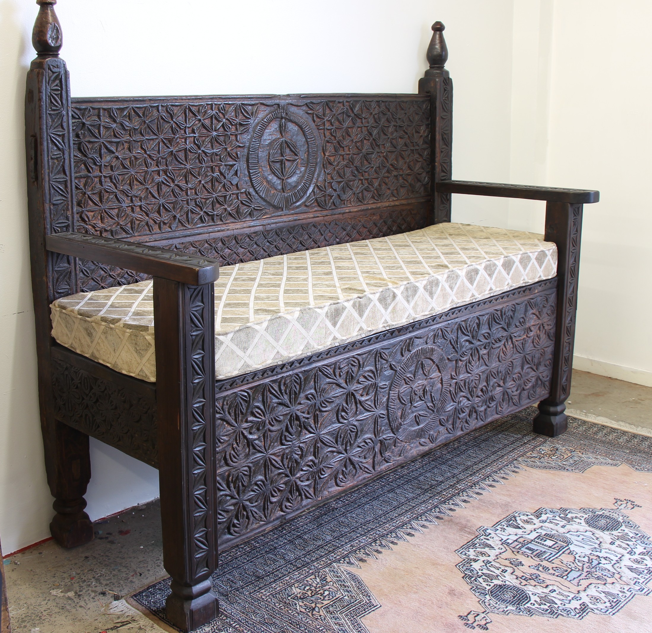 Antique Cedar Hand Carved Swat Valley Bench seat-2