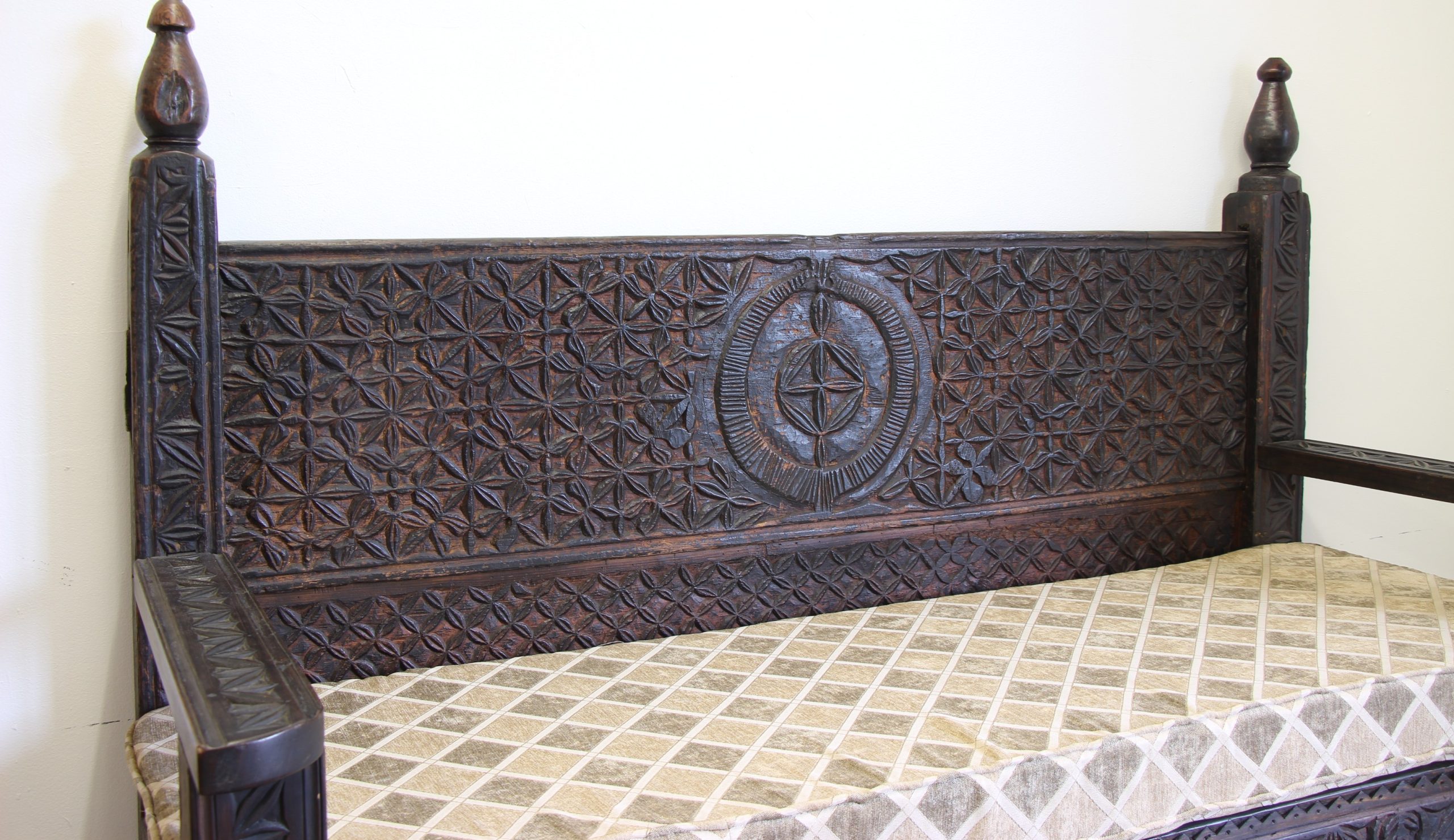 Antique Cedar Hand Carved Swat Valley Bench seat-3 - Copy