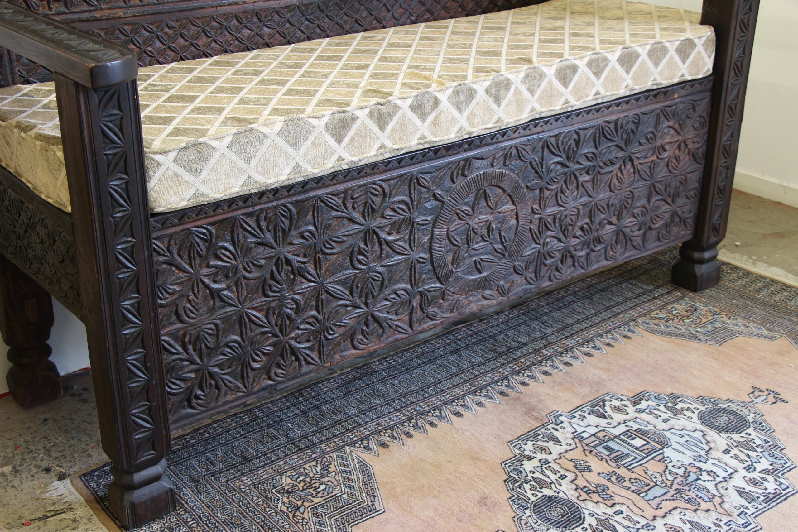 Antique Cedar Hand Carved Swat Valley Bench seat-4