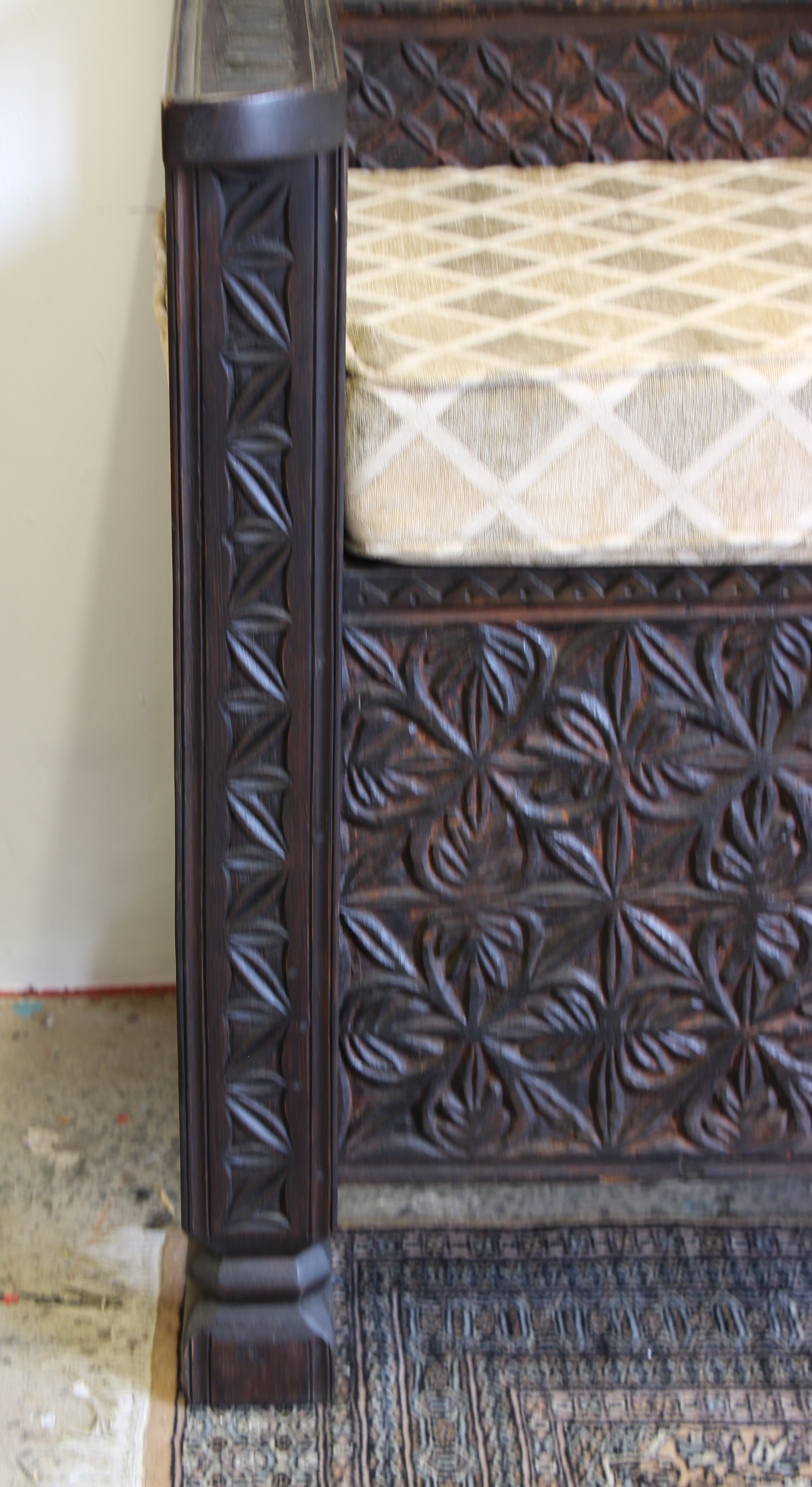 Antique Cedar Hand Carved Swat Valley Bench seat-7