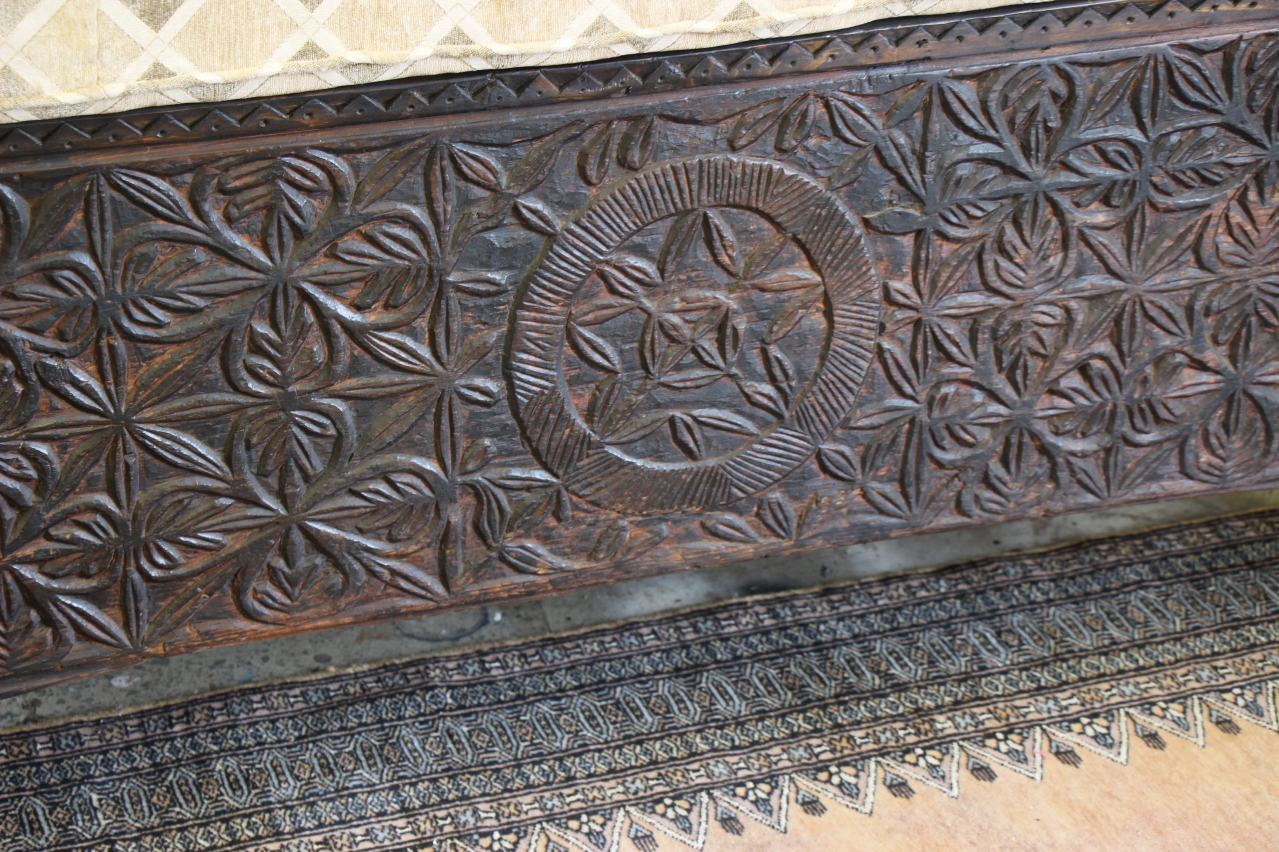 Antique Cedar Hand Carved Swat Valley Bench seat-9