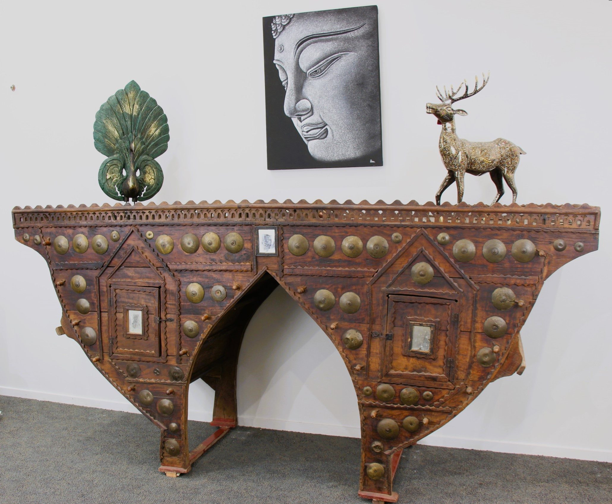 Antique Wedding Camel Seat Teak With Brass Inlay 1