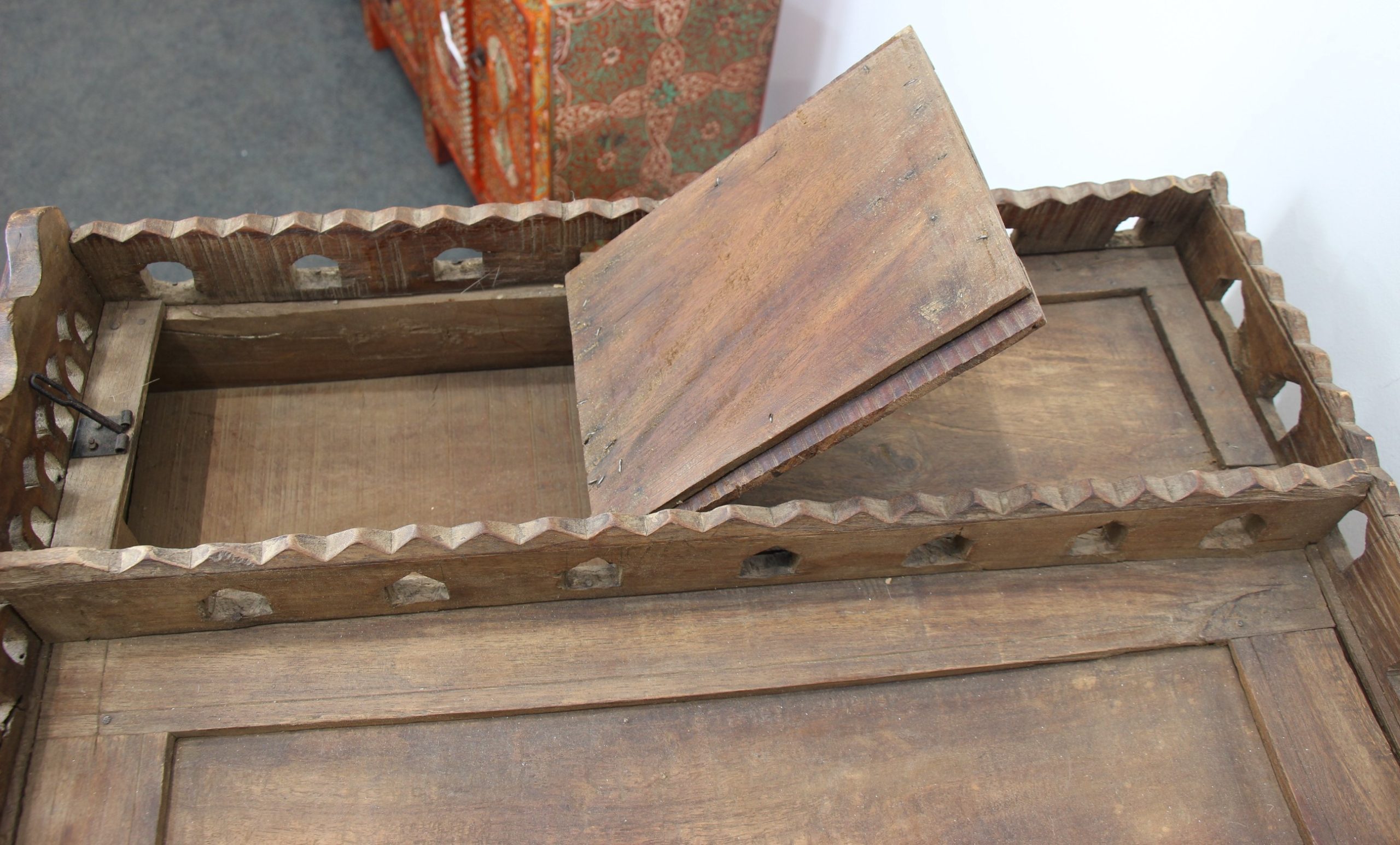 Antique Wedding Camel Seat Teak With Brass Inlay 12