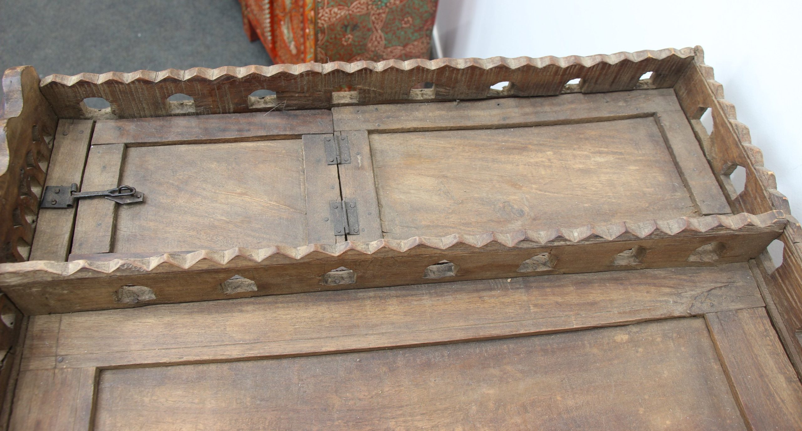 Antique Wedding Camel Seat Teak With Brass Inlay 13