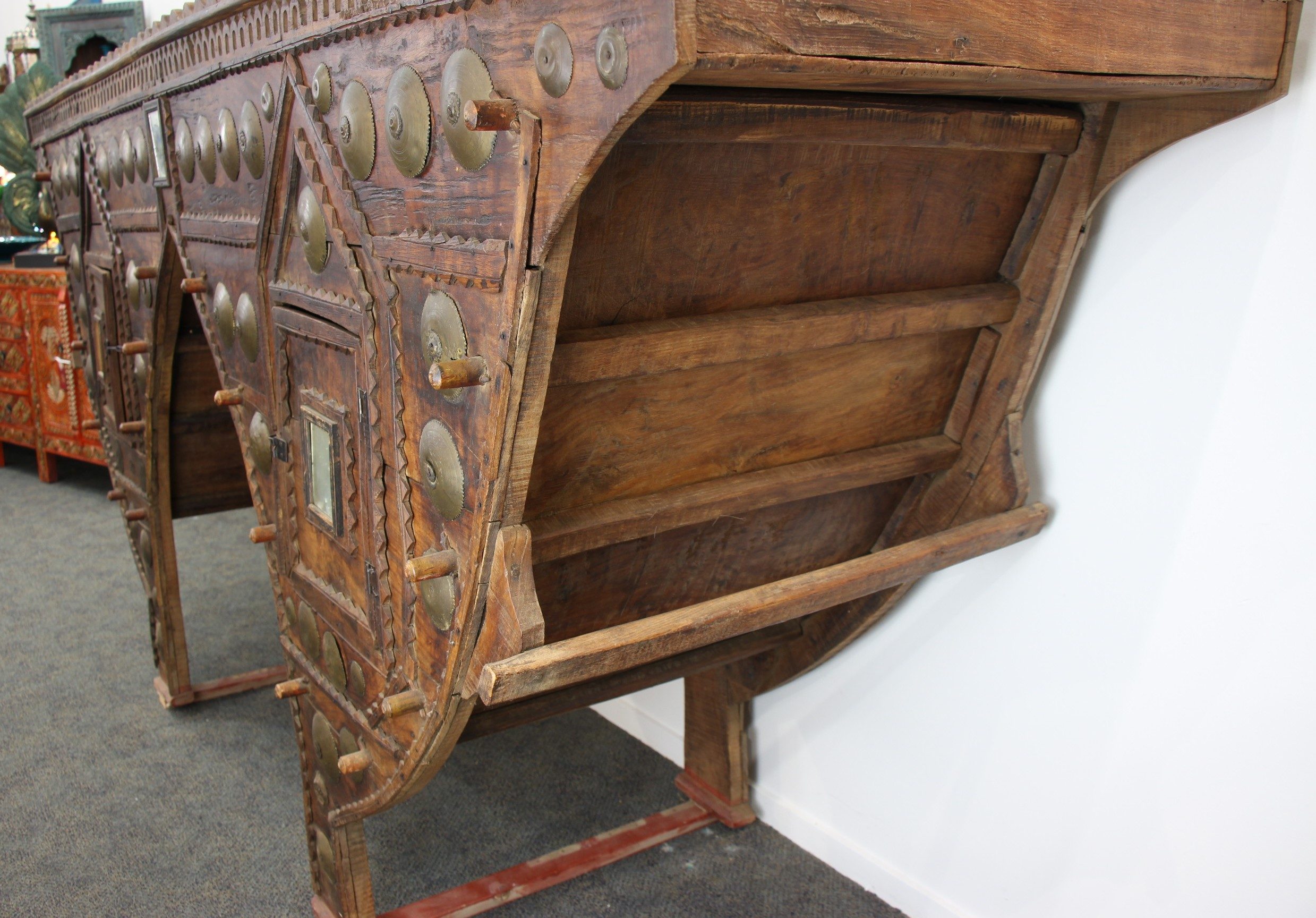 Antique Wedding Camel Seat Teak With Brass Inlay 15