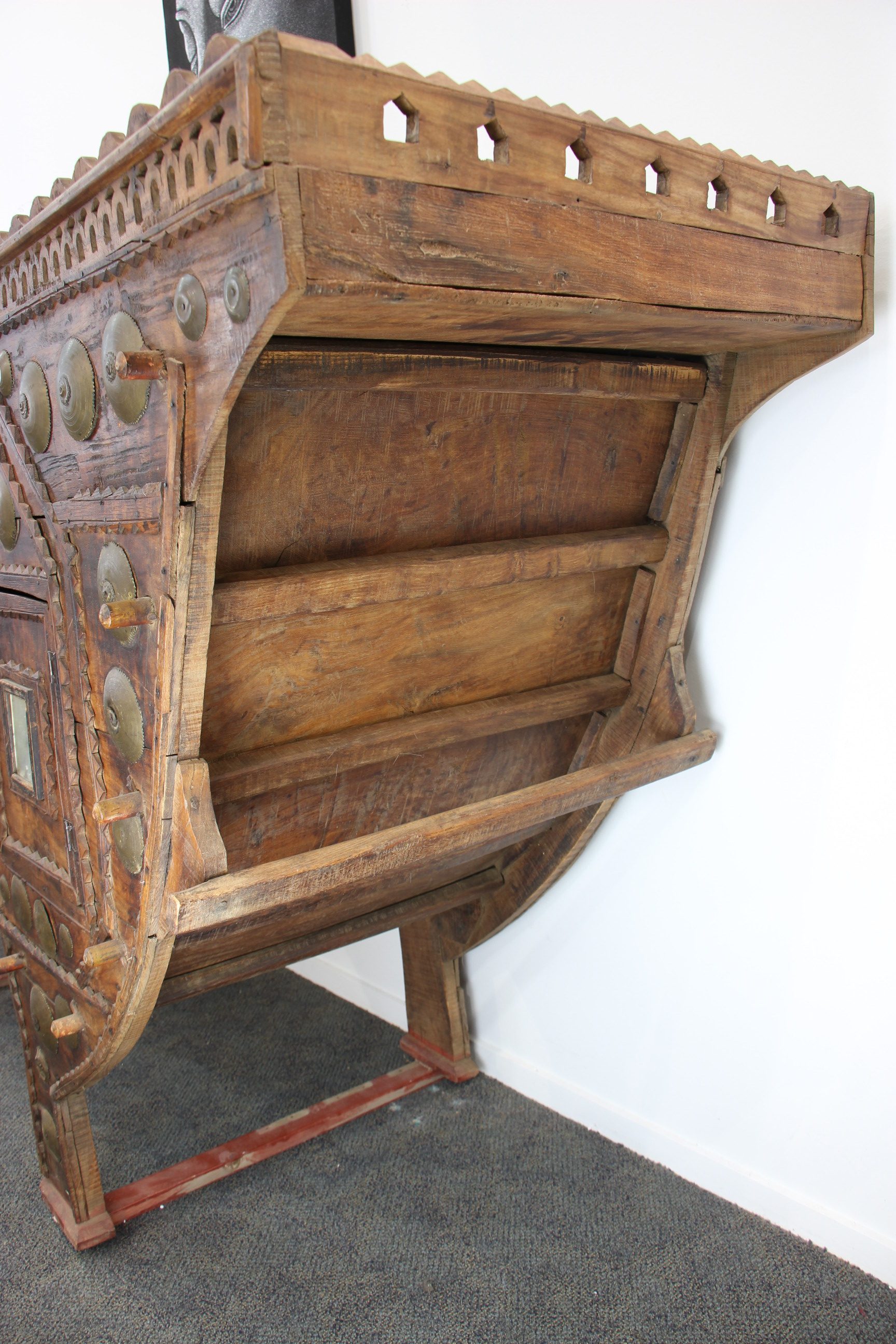 Antique Wedding Camel Seat Teak With Brass Inlay 16