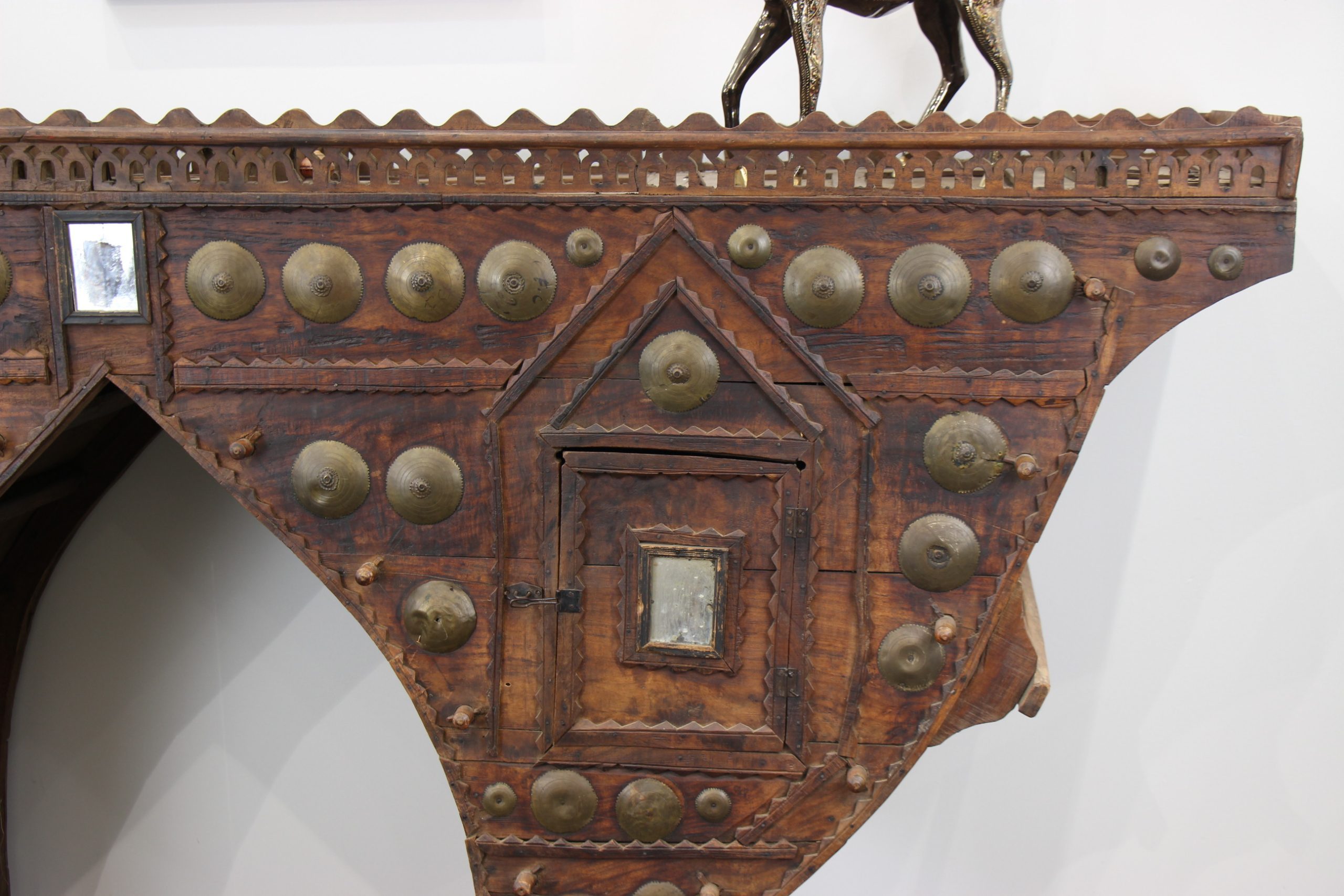 Antique Wedding Camel Seat Teak With Brass Inlay 2