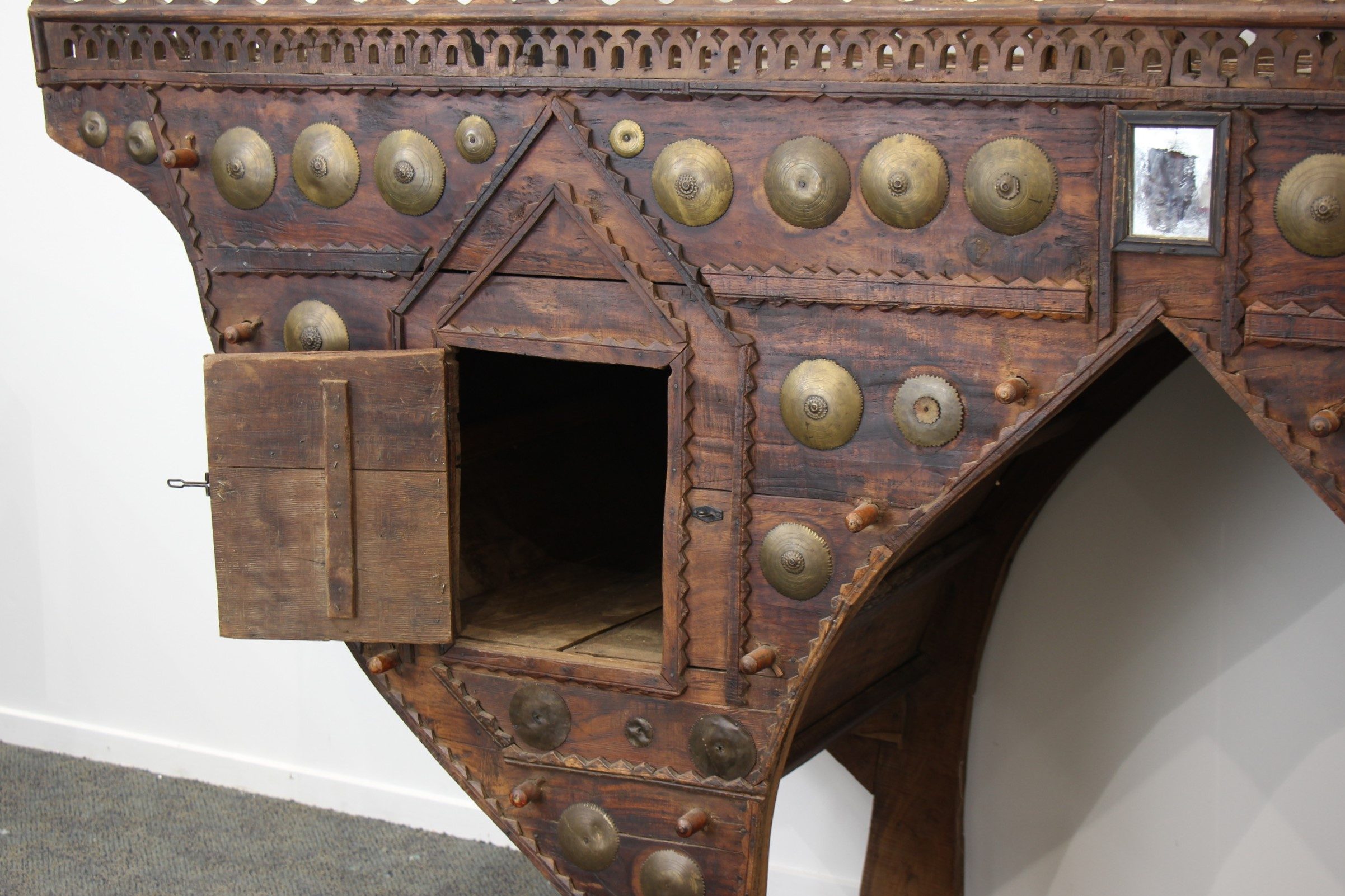 Antique Wedding Camel Seat Teak With Brass Inlay 4