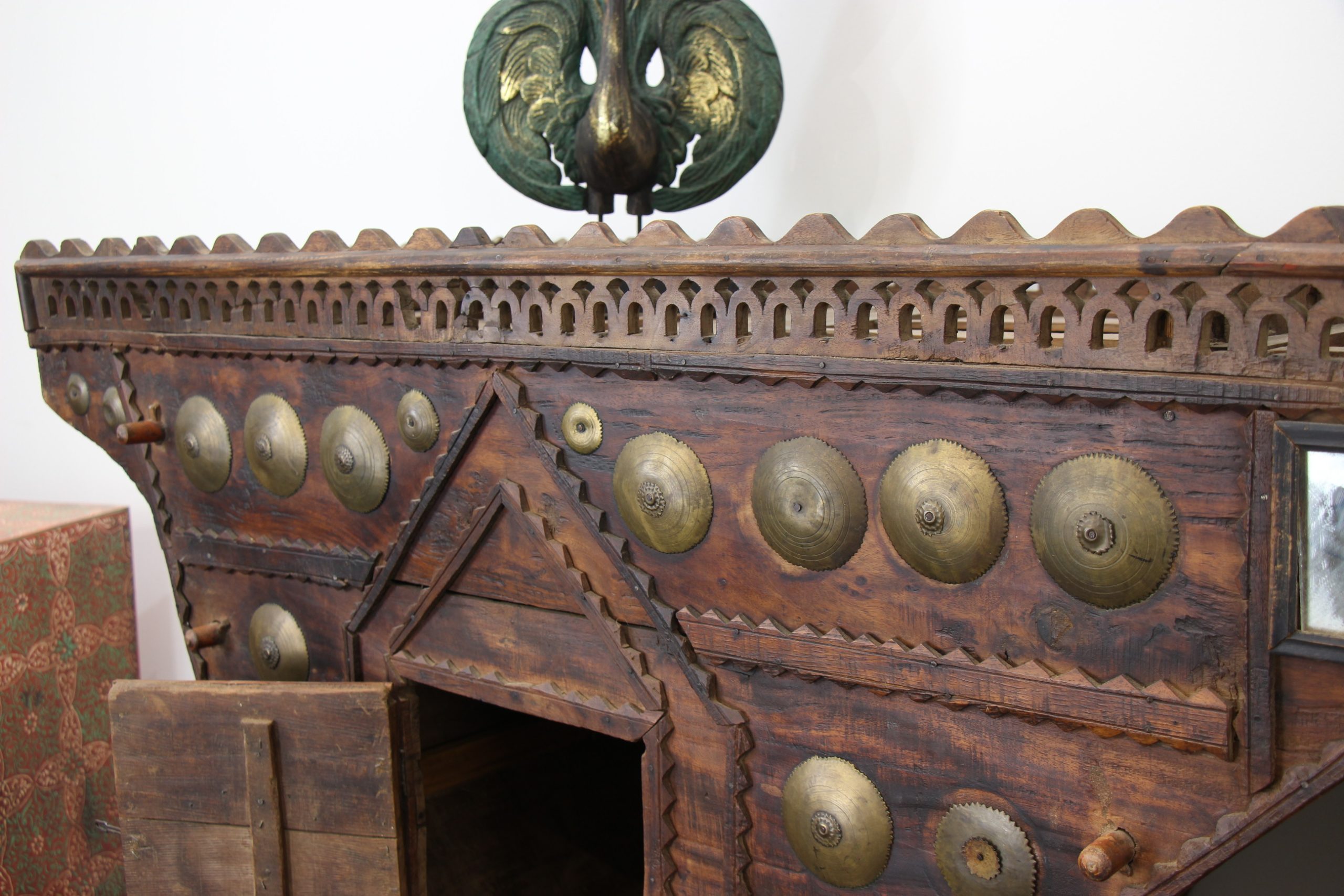 Antique Wedding Camel Seat Teak With Brass Inlay 5