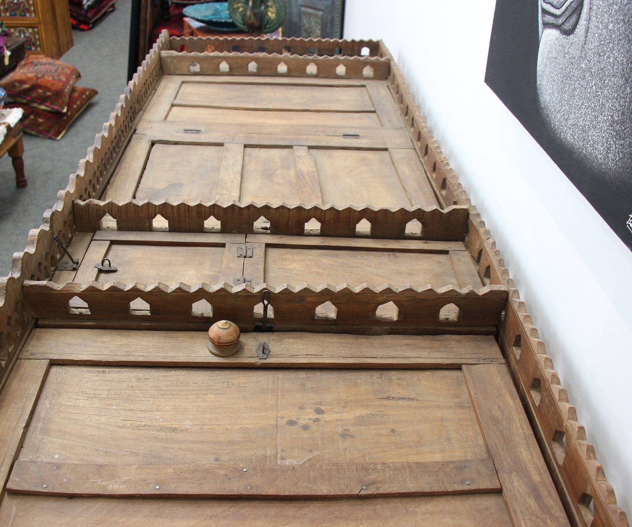 Antique Wedding Camel Seat Teak With Brass Inlay 9