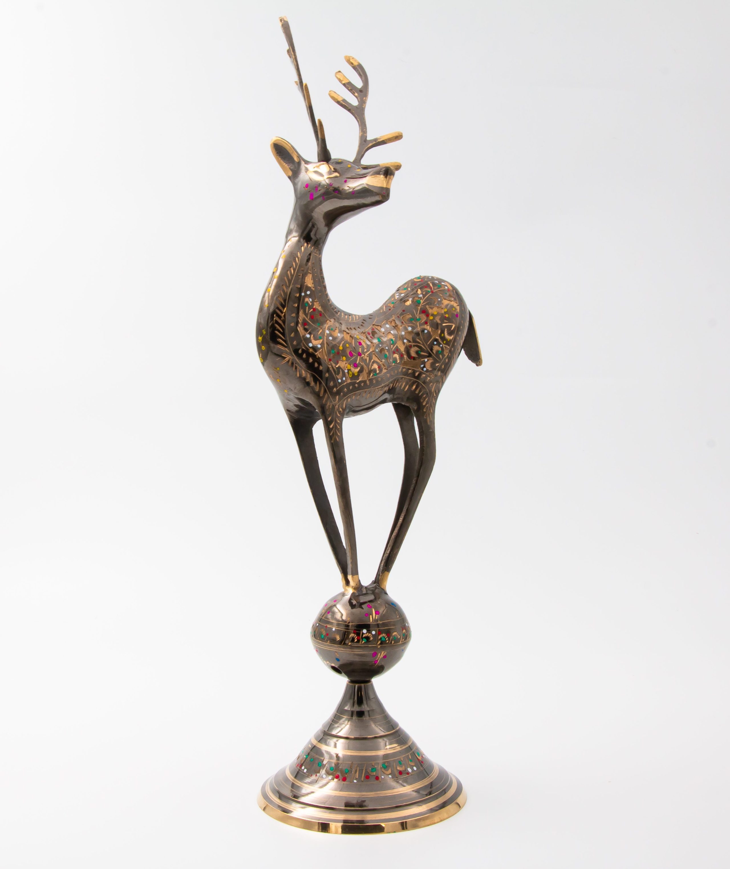 Brass Handcrafted Deer on Ball 37cmphoto
