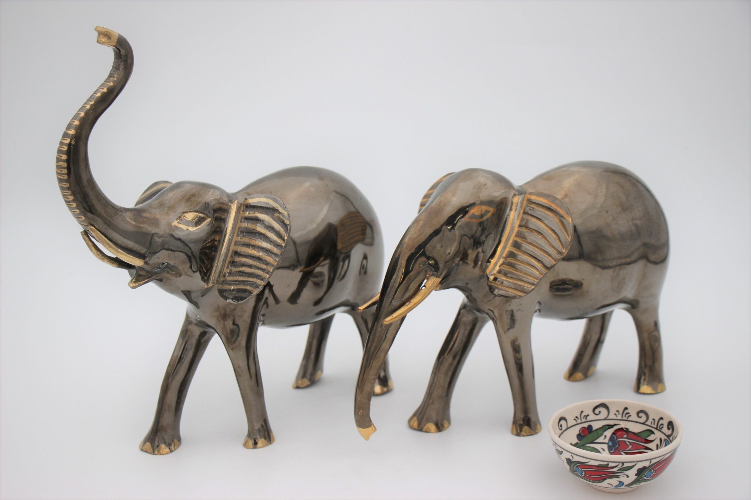 Brass Handcrafted Elephant 30 cm Trunk down b