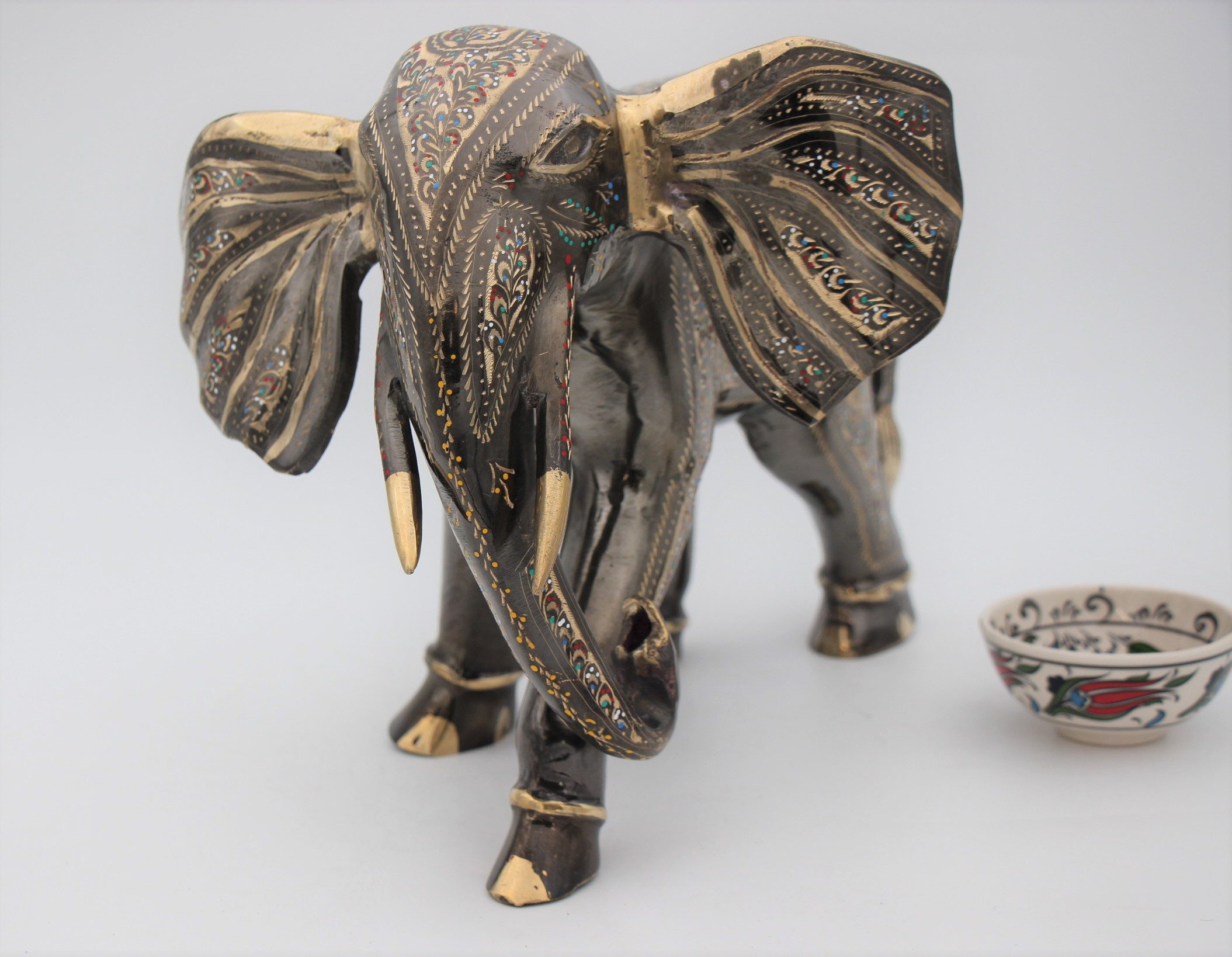 Brass Handcrafted Elephant 35 cm Trunk down a