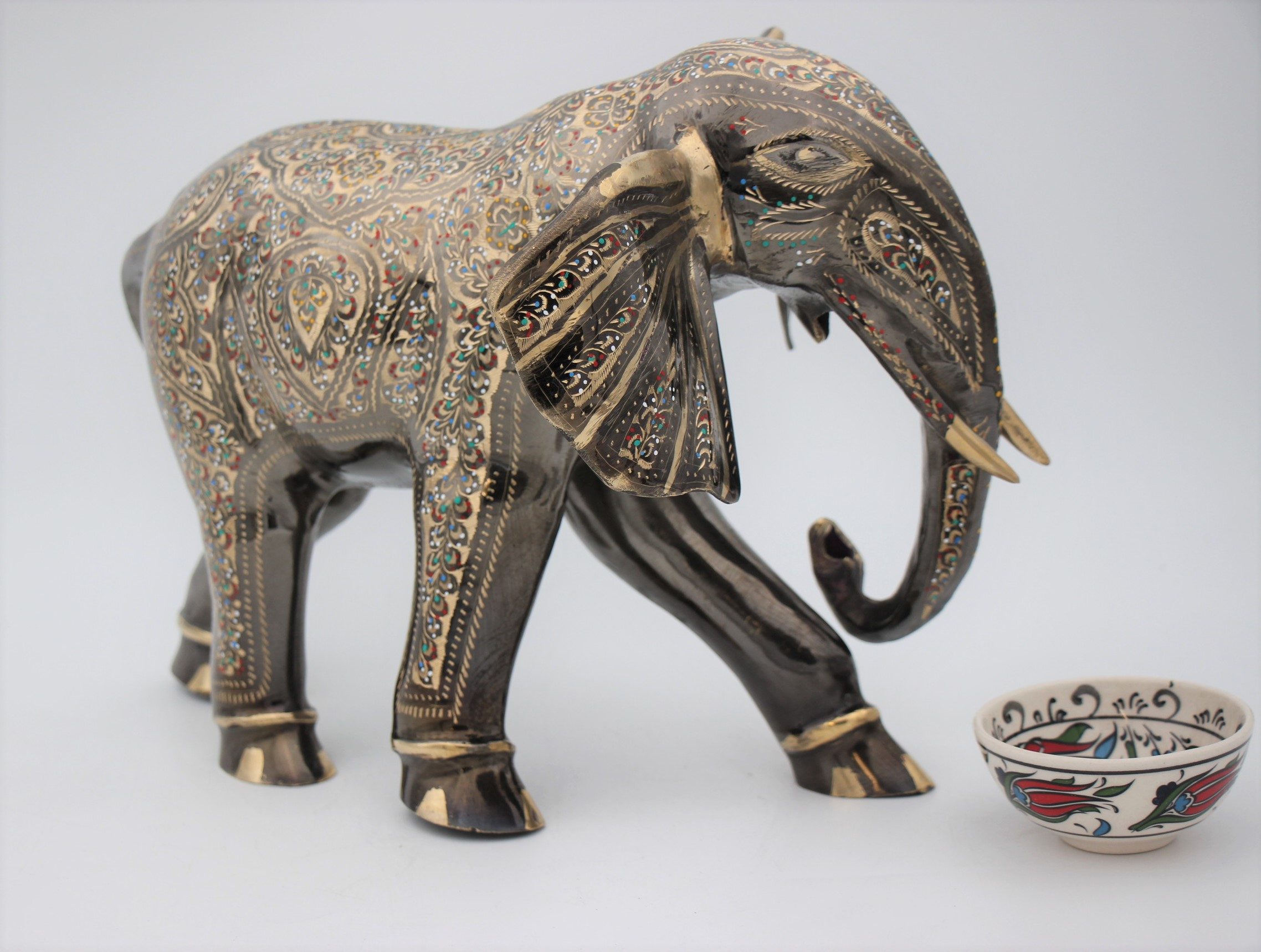 Brass Handcrafted Elephant 35 cm Trunk down b