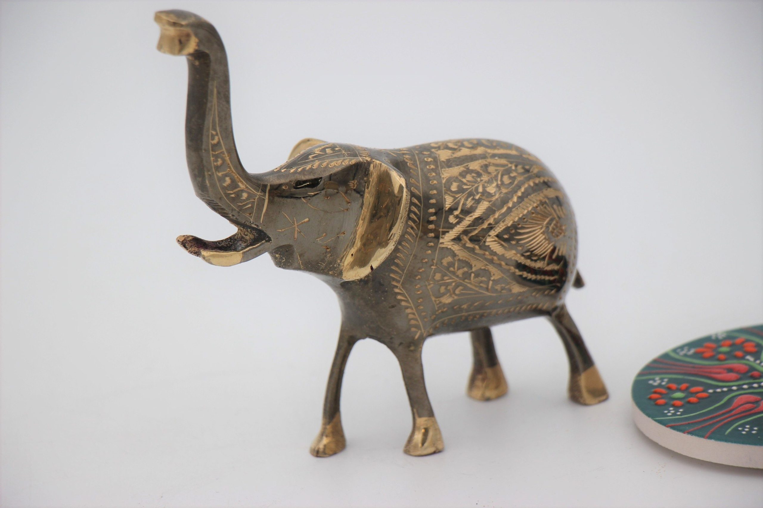 Brass Handcrafted Elephant Trunk Up 15 cm