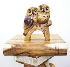 Carved Wooden Pair Of Owls